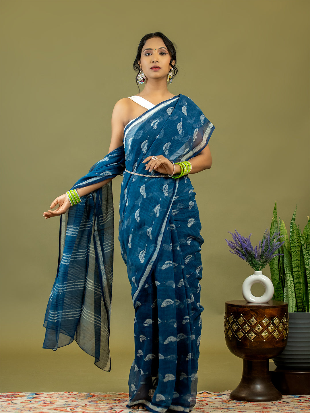 Gauraiya Indigo Dabu Saree