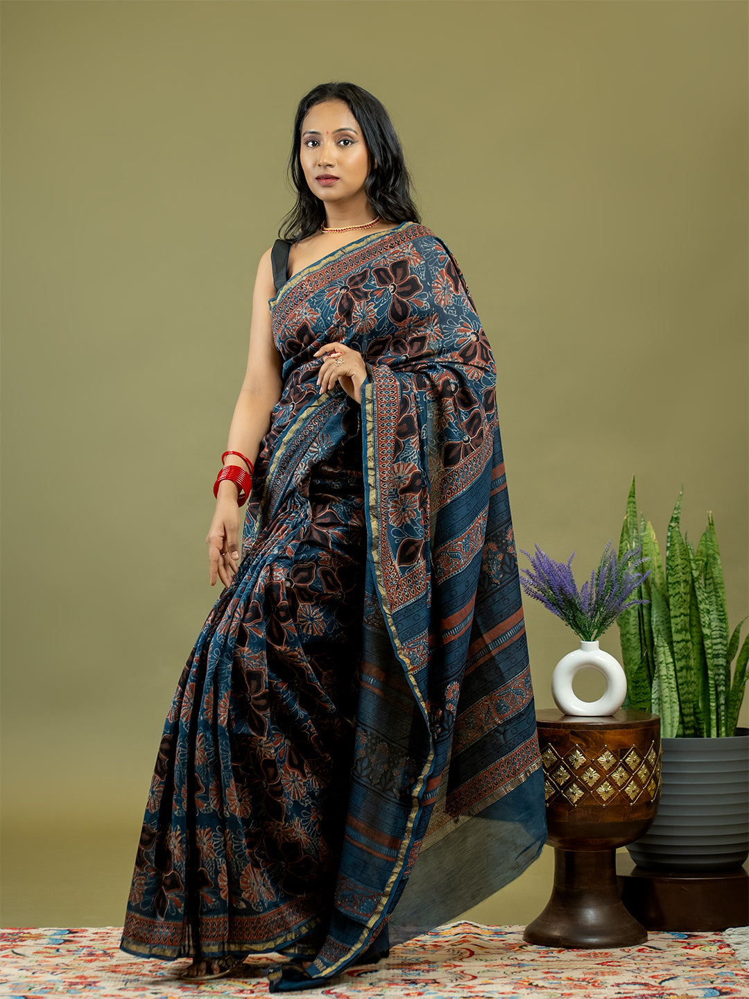 Raktika Indigo Ajrakh Saree