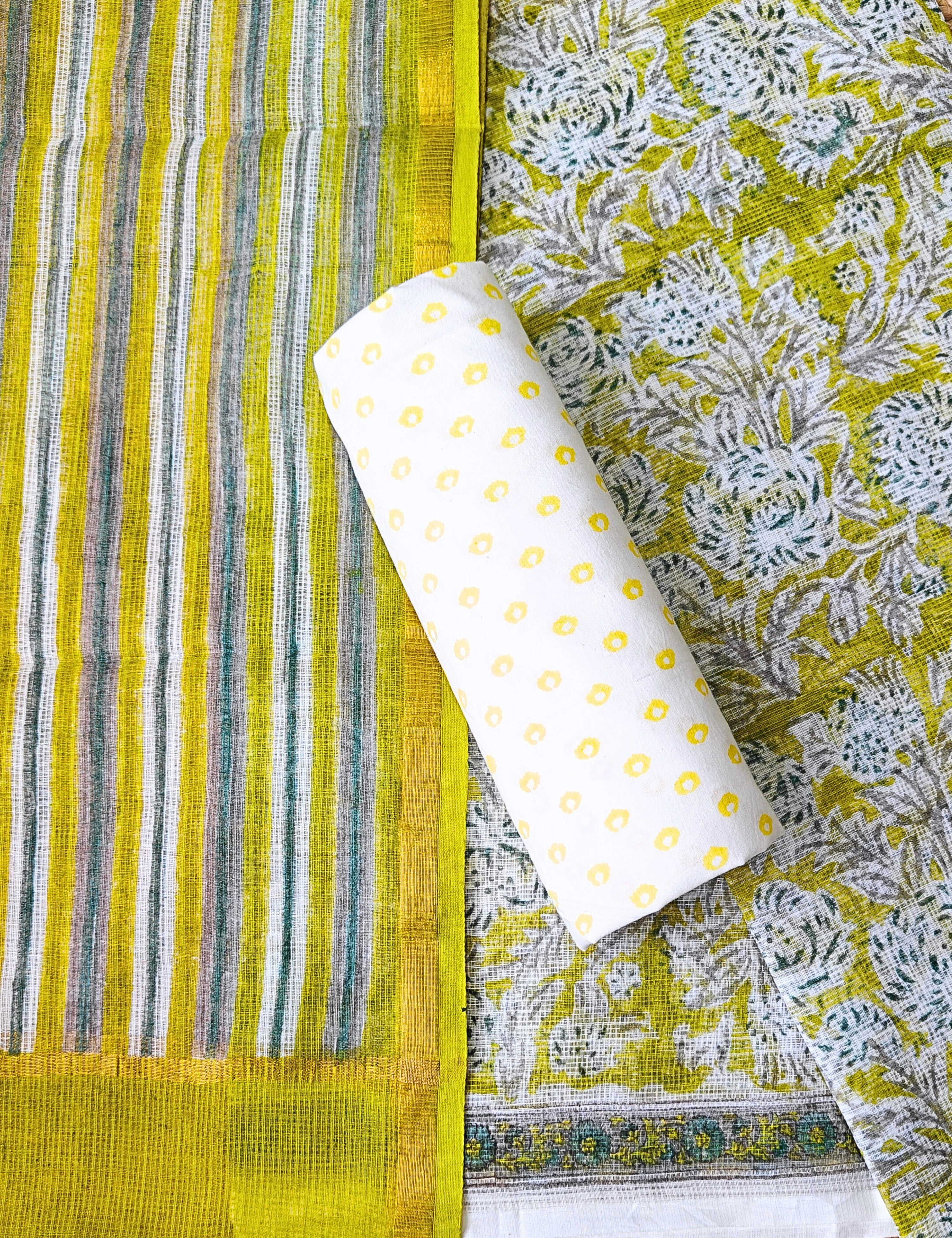 Vaayu Limegreen Bagru Dress Material