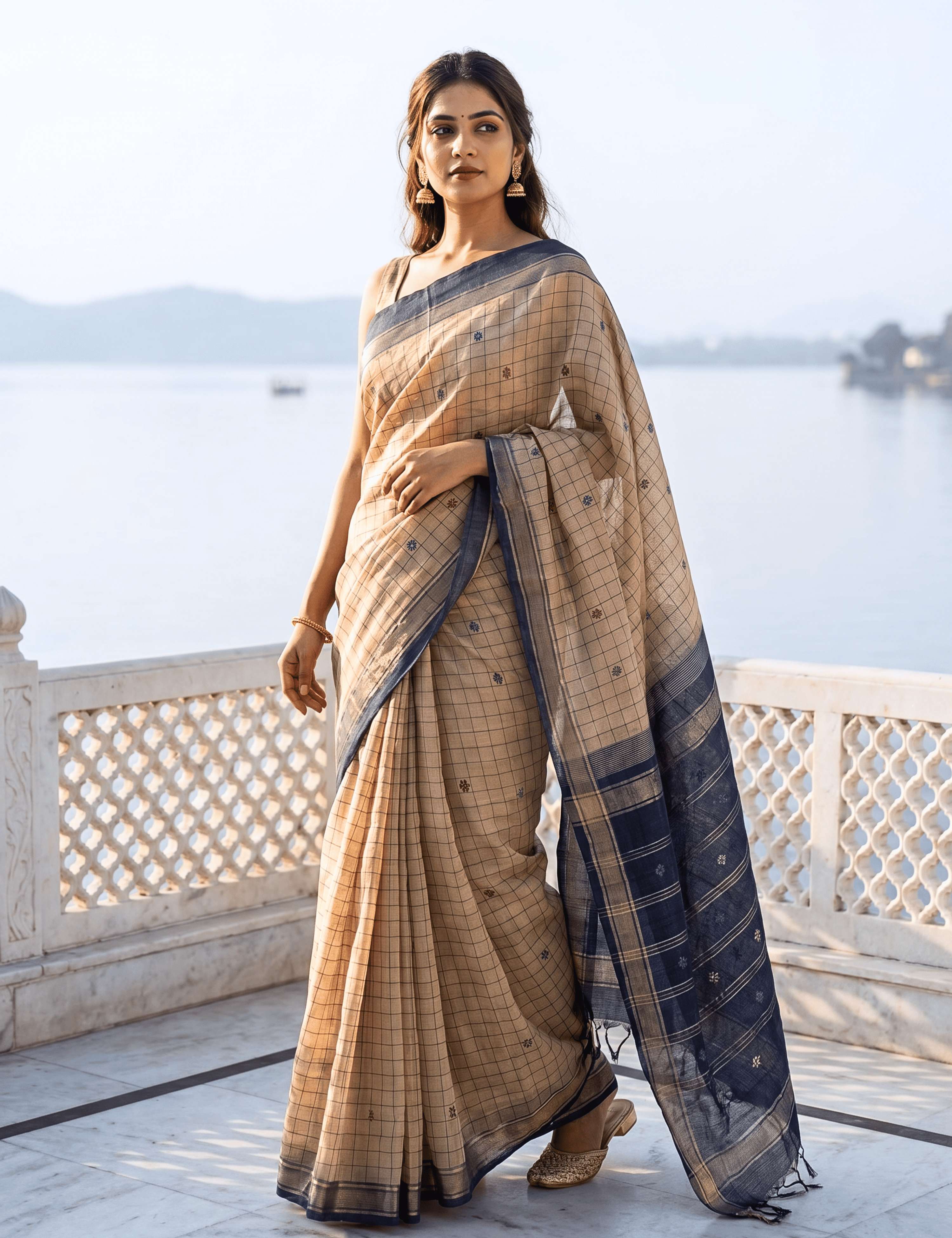 Dhara Beige Negamam Cotton Saree
