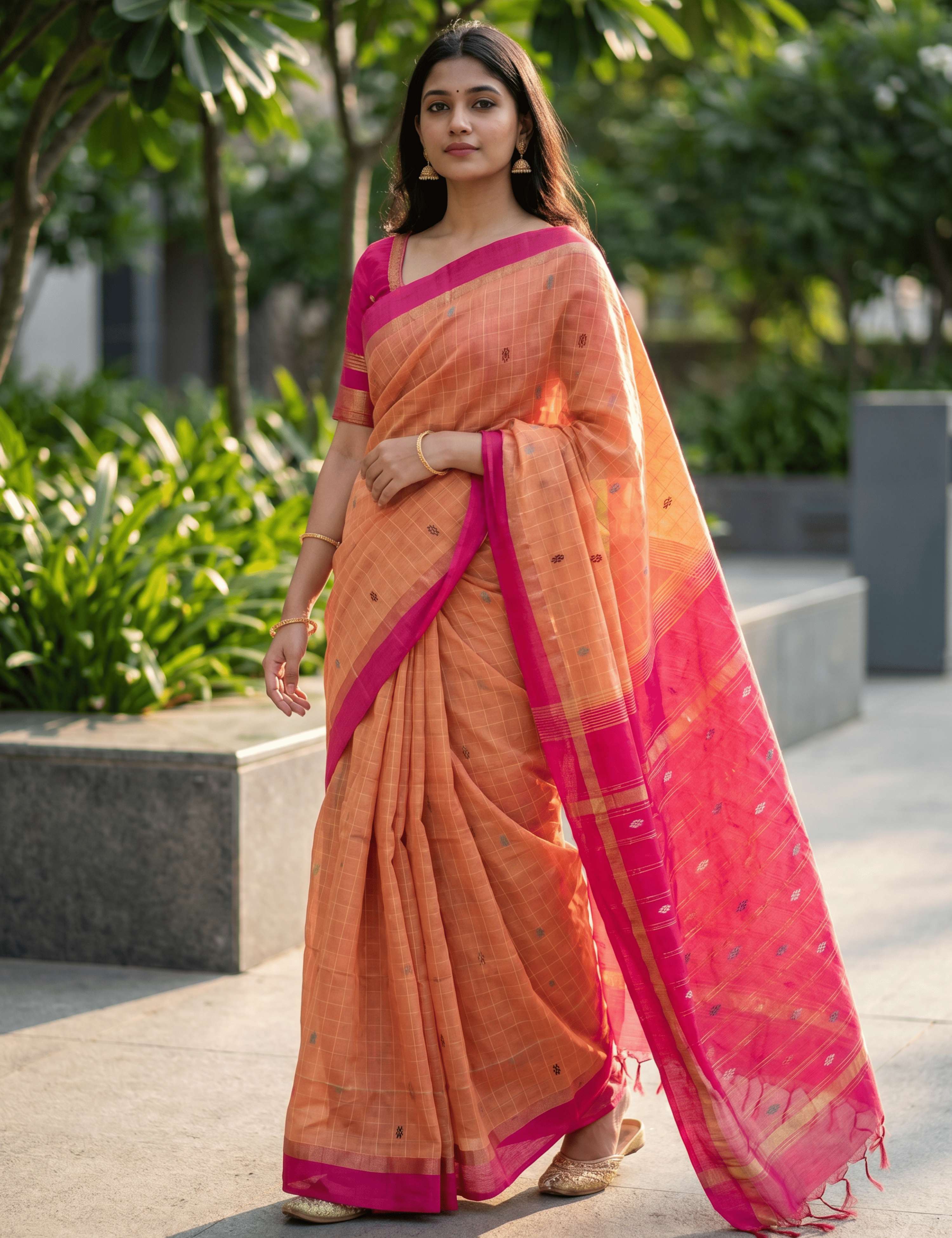 Dhara Orange Negamam Cotton Saree