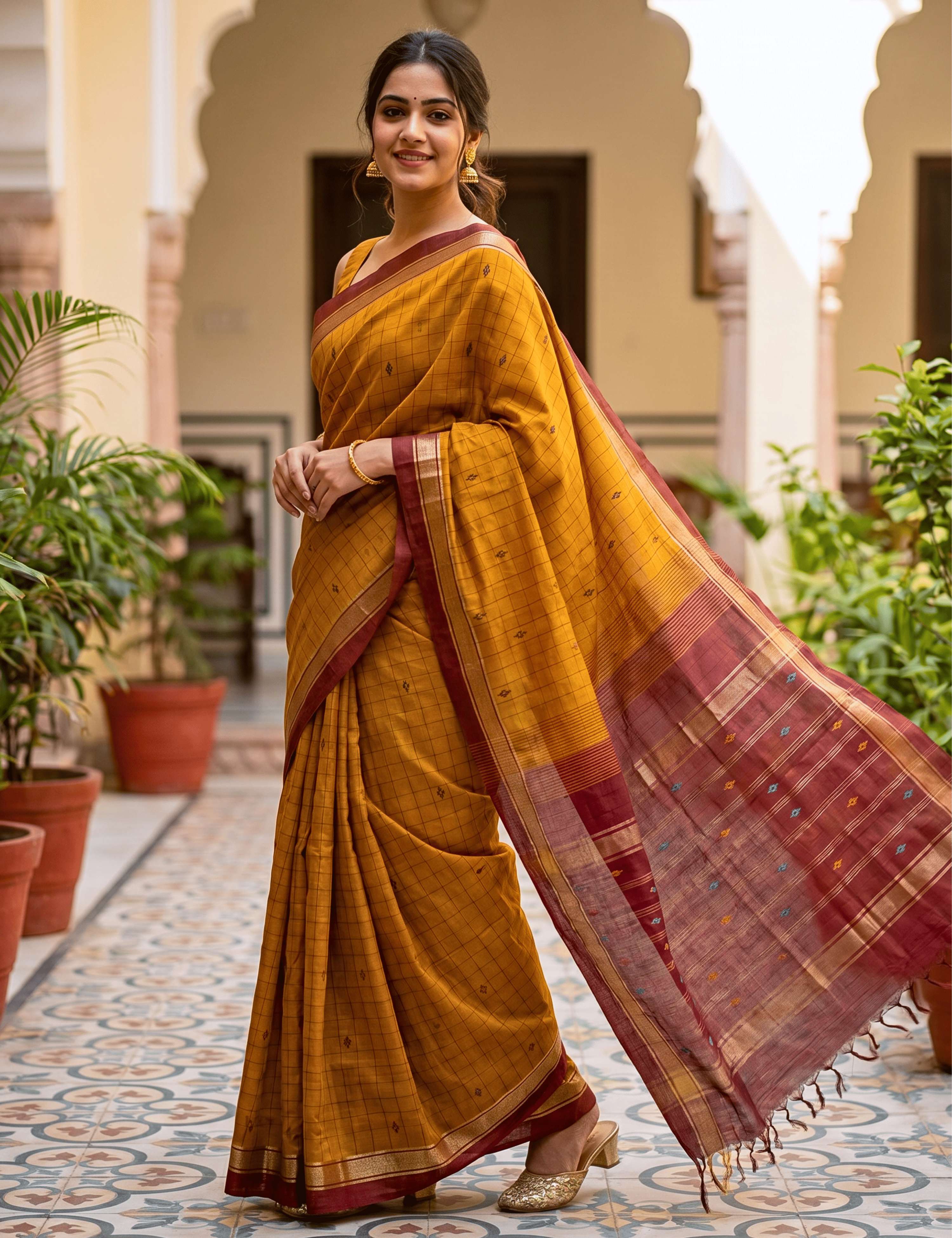 Dhara Mustard Negamam Cotton Saree