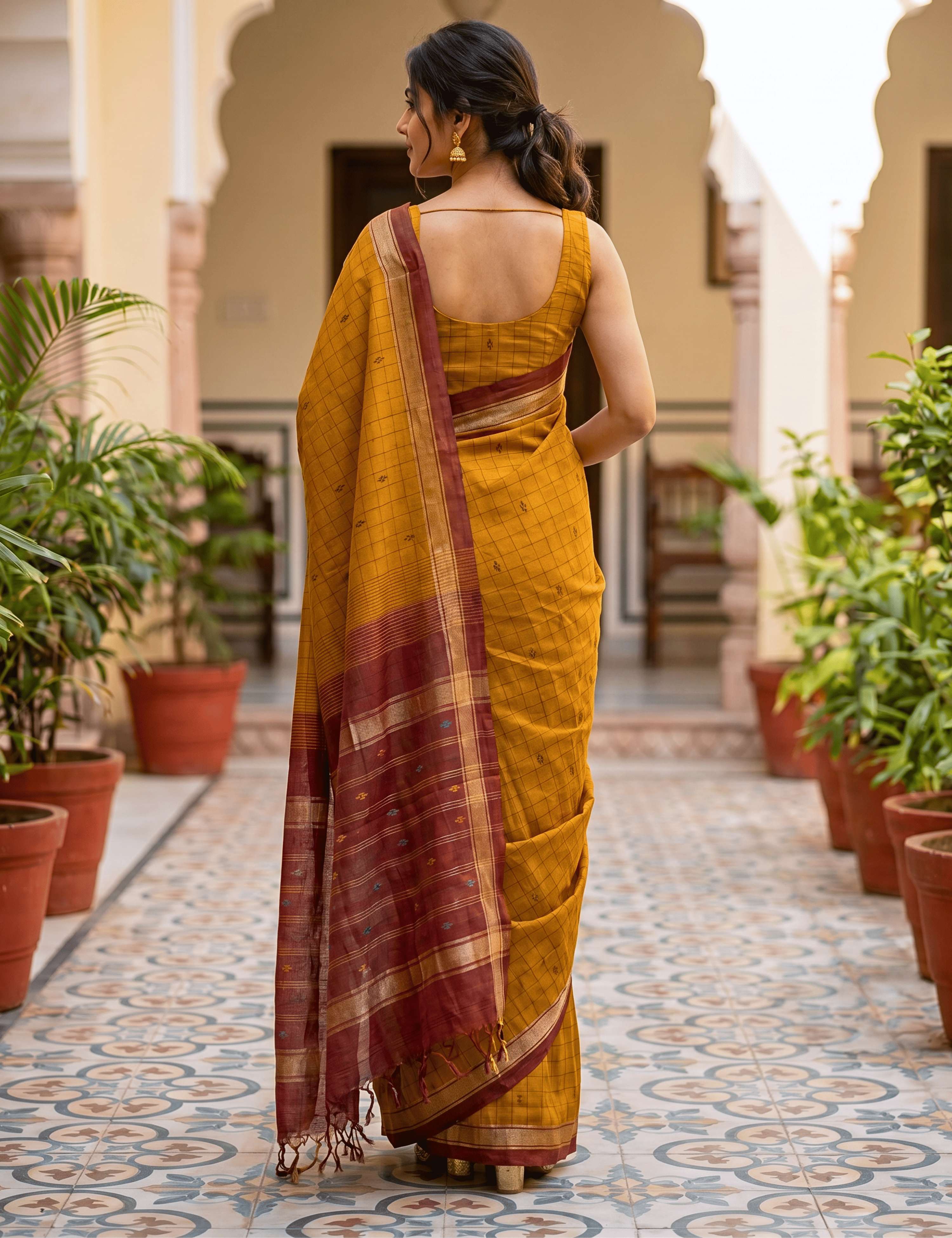 Dhara Mustard Negamam Cotton Saree