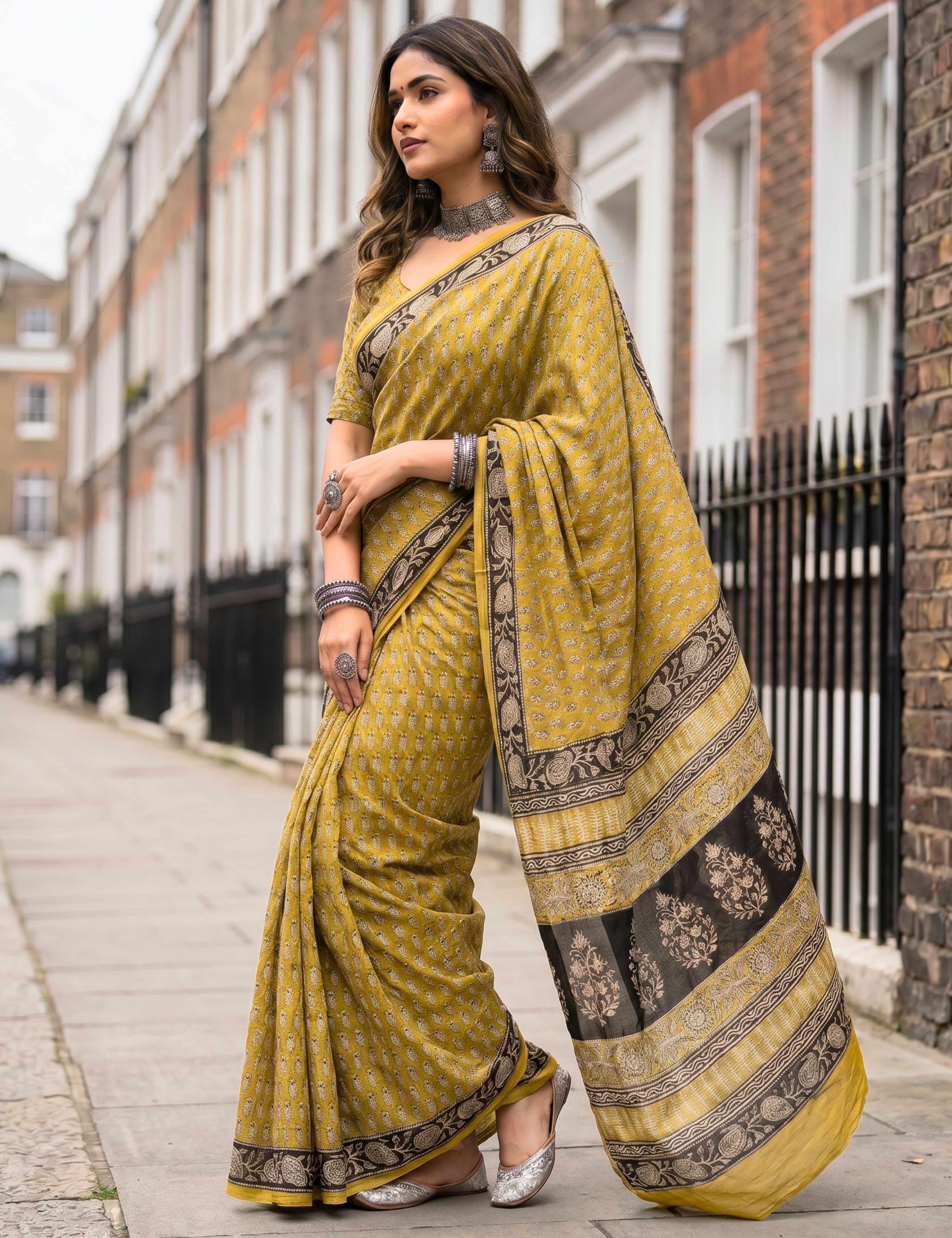 Chaya Yellow Bagru Saree