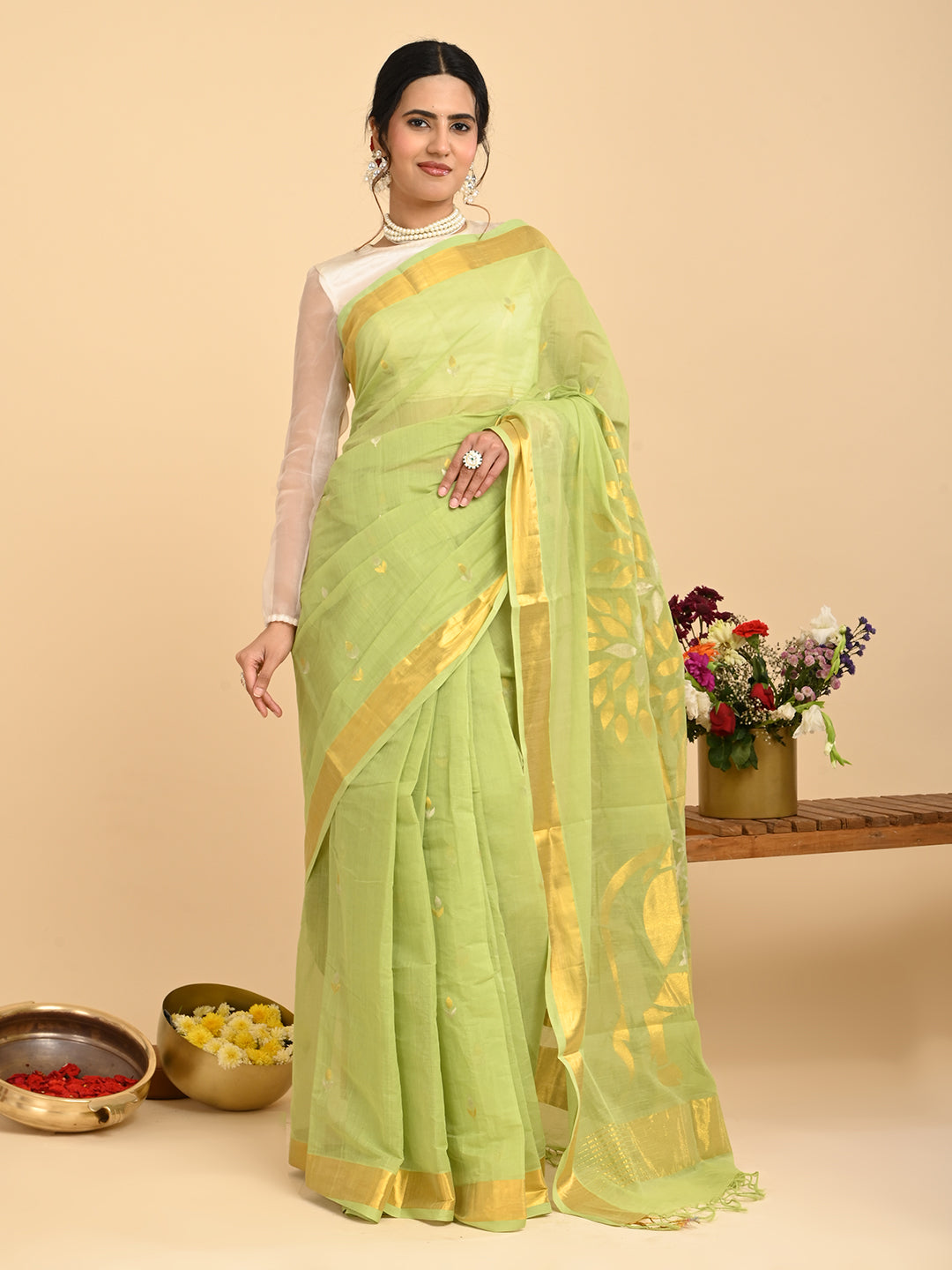Kamdhenu Limegreen Venkatagiri Saree