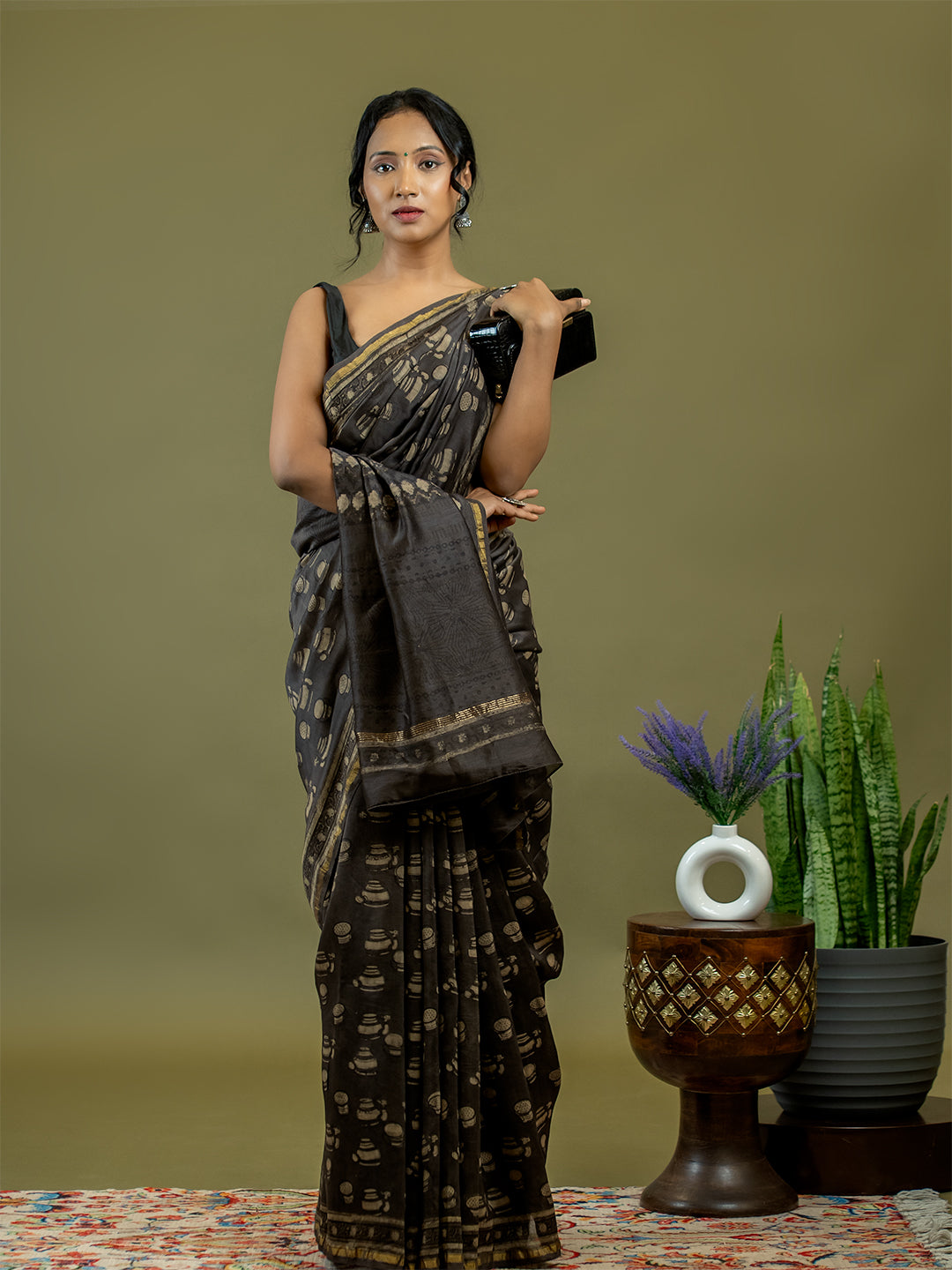 Avani Brown Ajrakh Saree