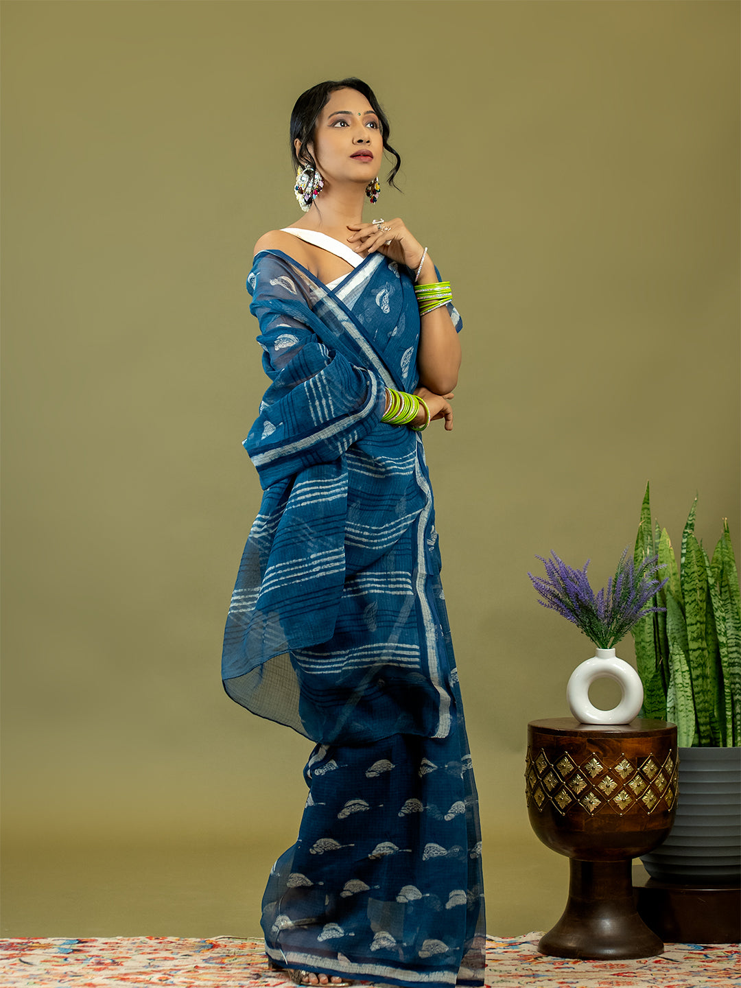 Gauraiya Indigo Dabu Saree