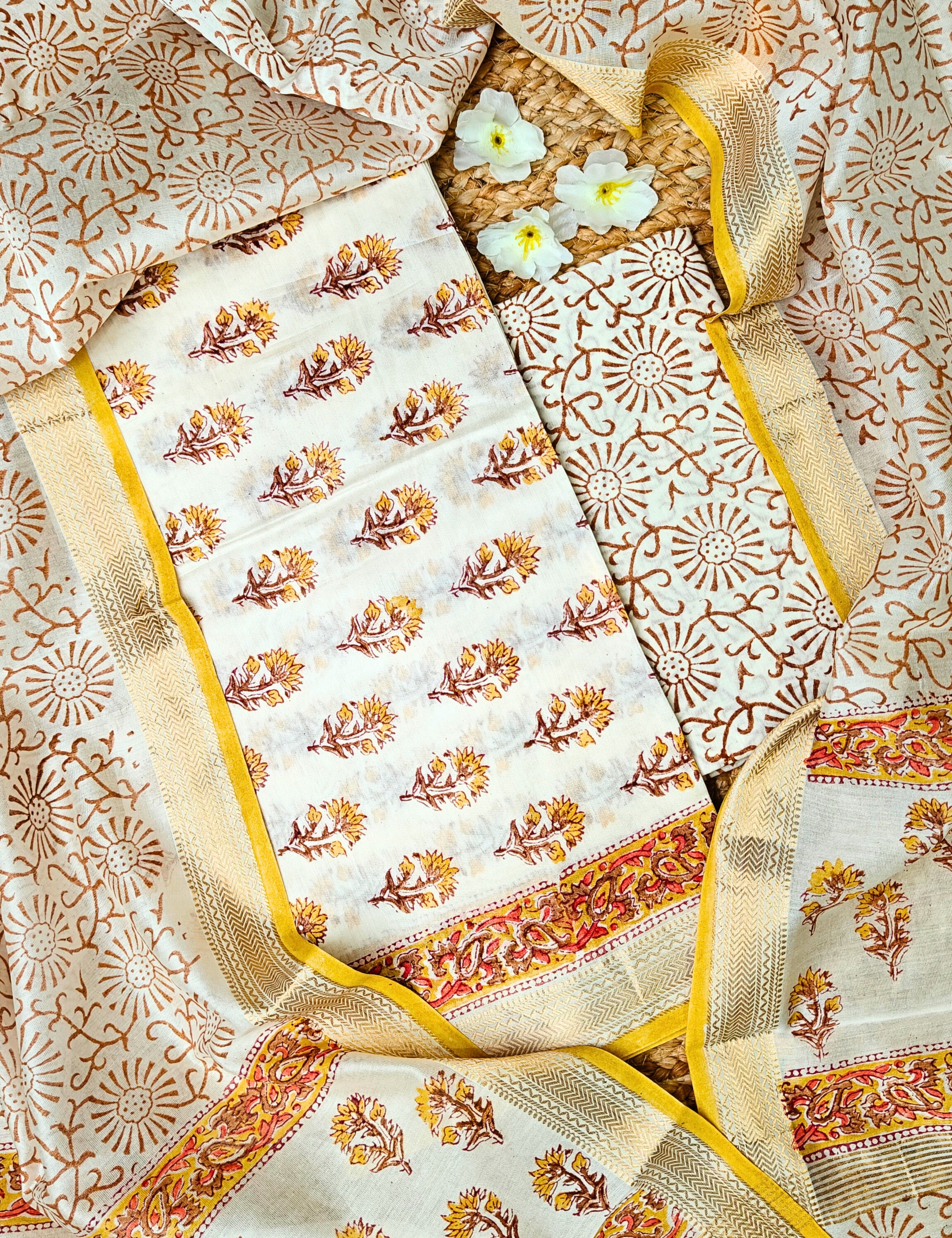 Maati Yellow Bagru Dress Material