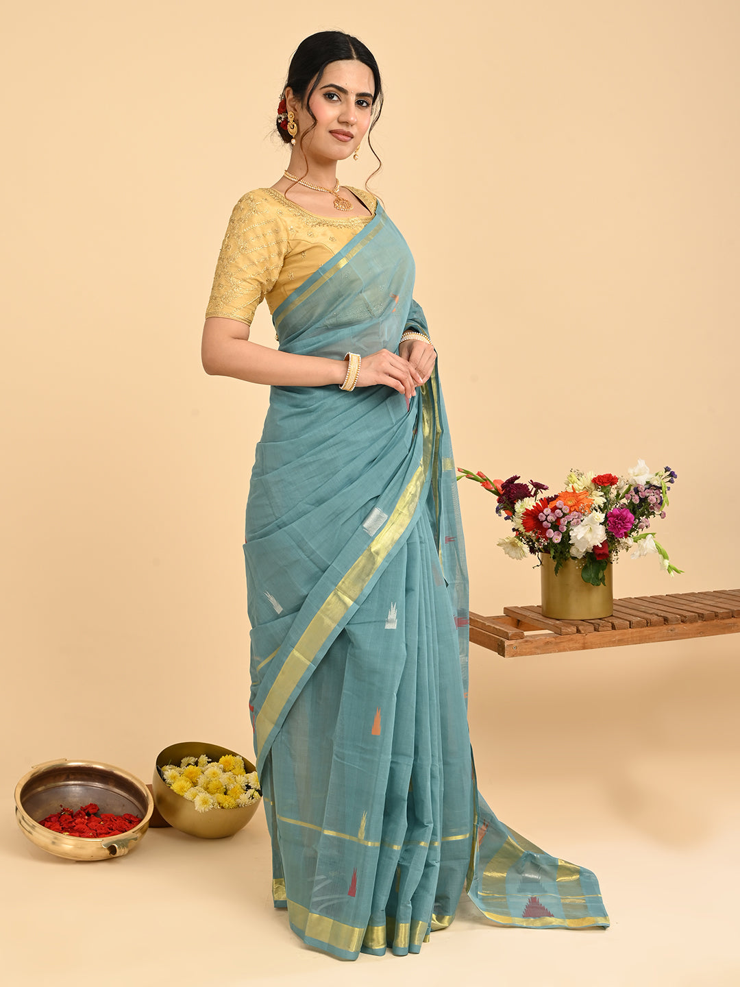 Mandir Skyblue Venkatagiri Saree