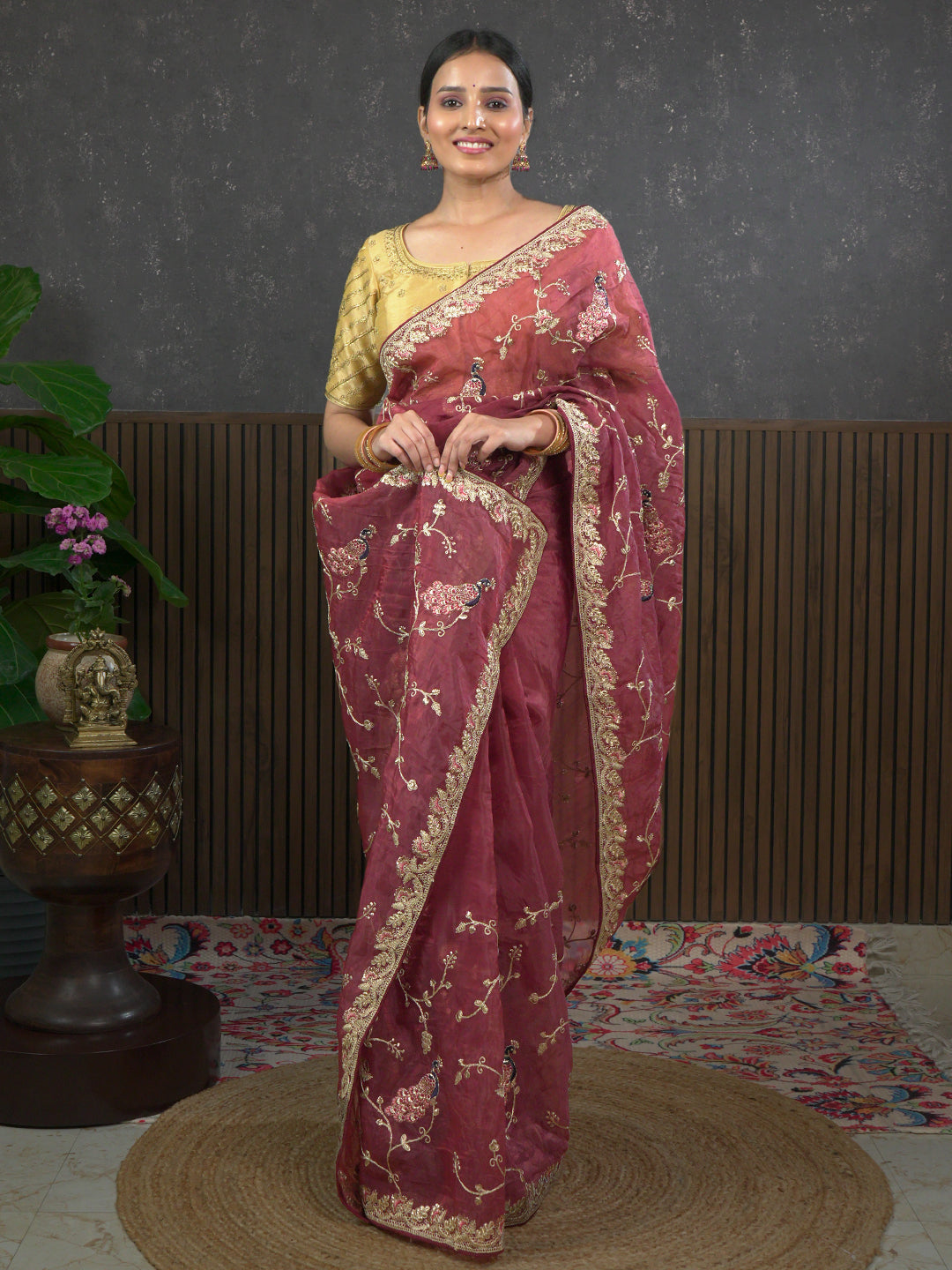 Gota Maroon Embroidered Saree