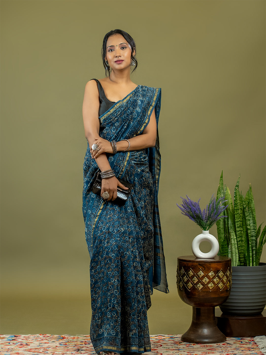 Raktika Indigo Ajrakh Saree