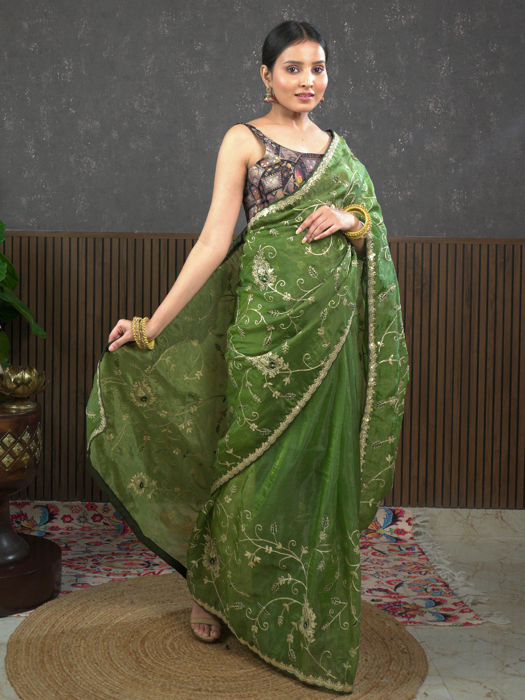 Gota Olive Embroidered Saree