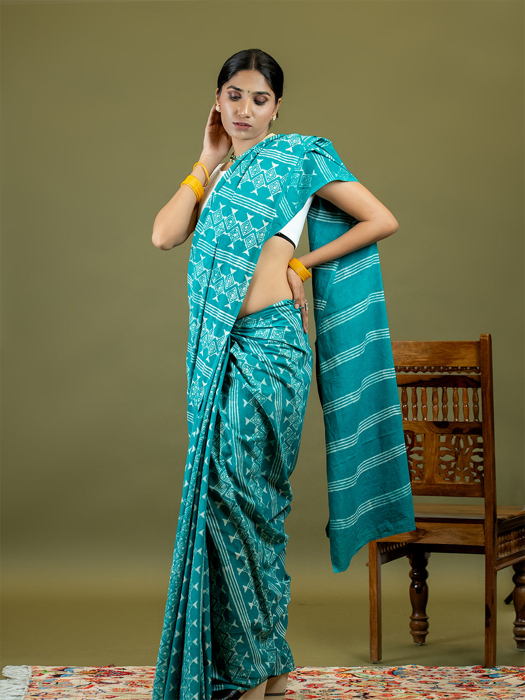 Matsya Turquoise Dabu Saree