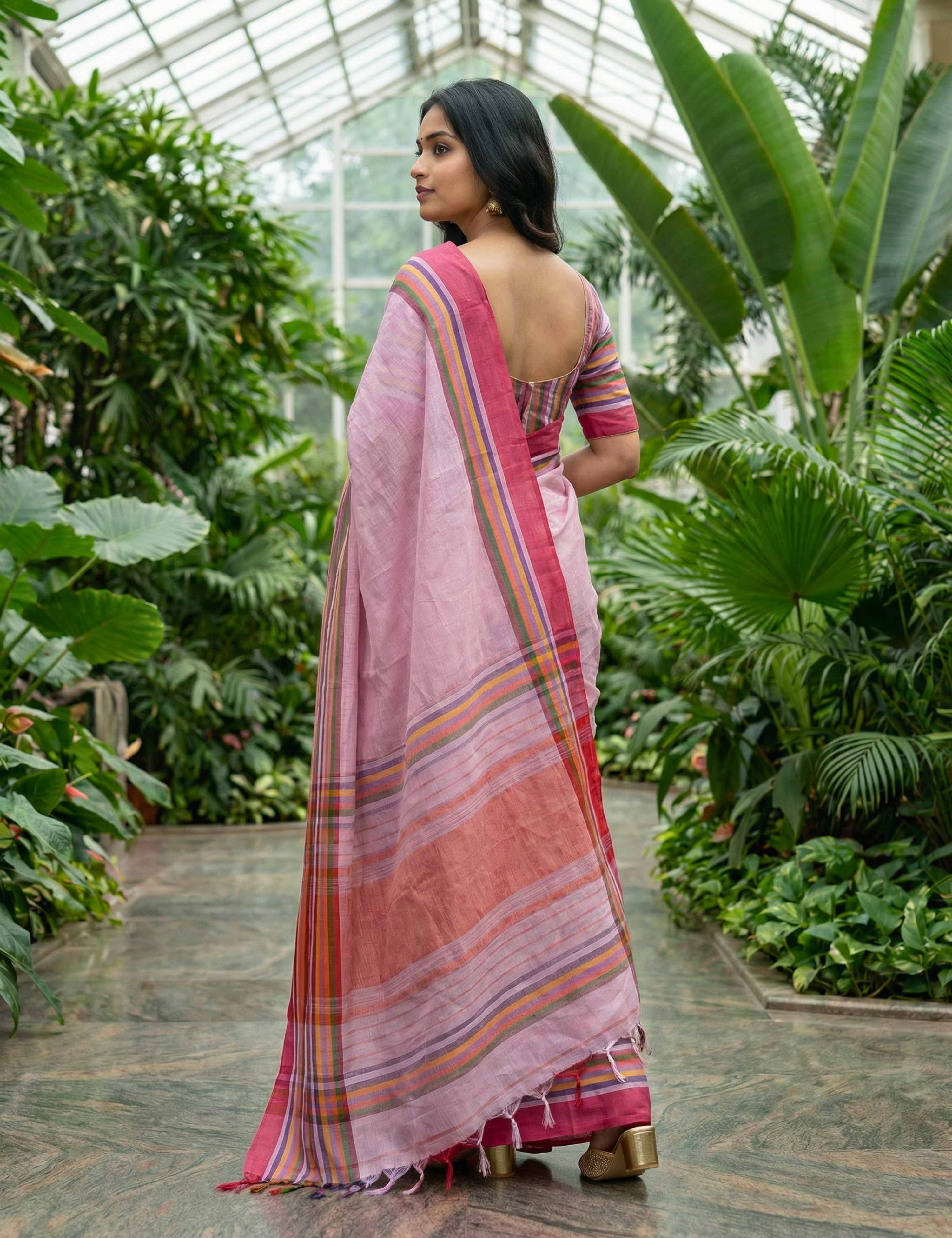Indradhanush Pink Dhaniakhali Saree