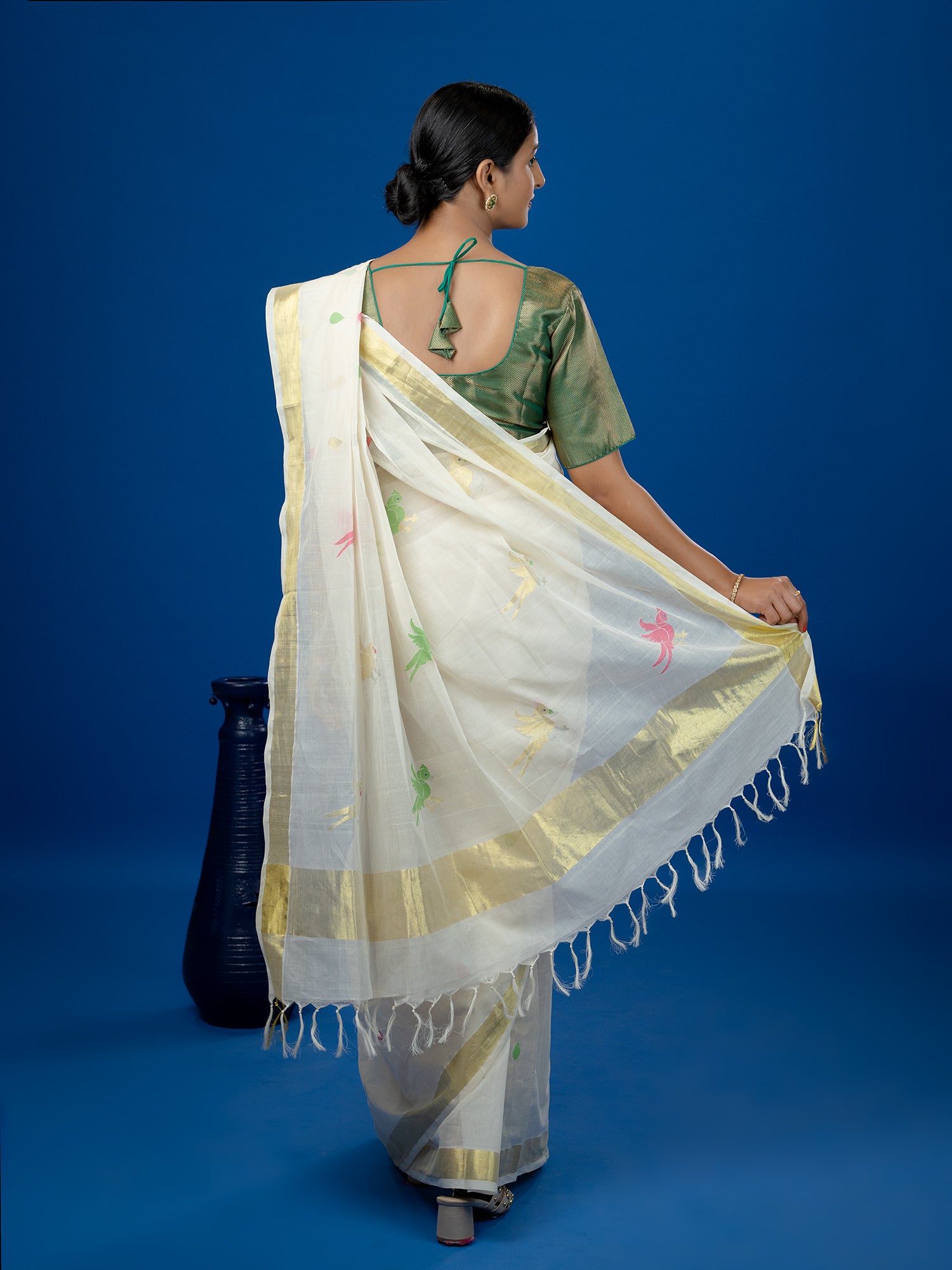 Popat Off White Venkatagiri Saree