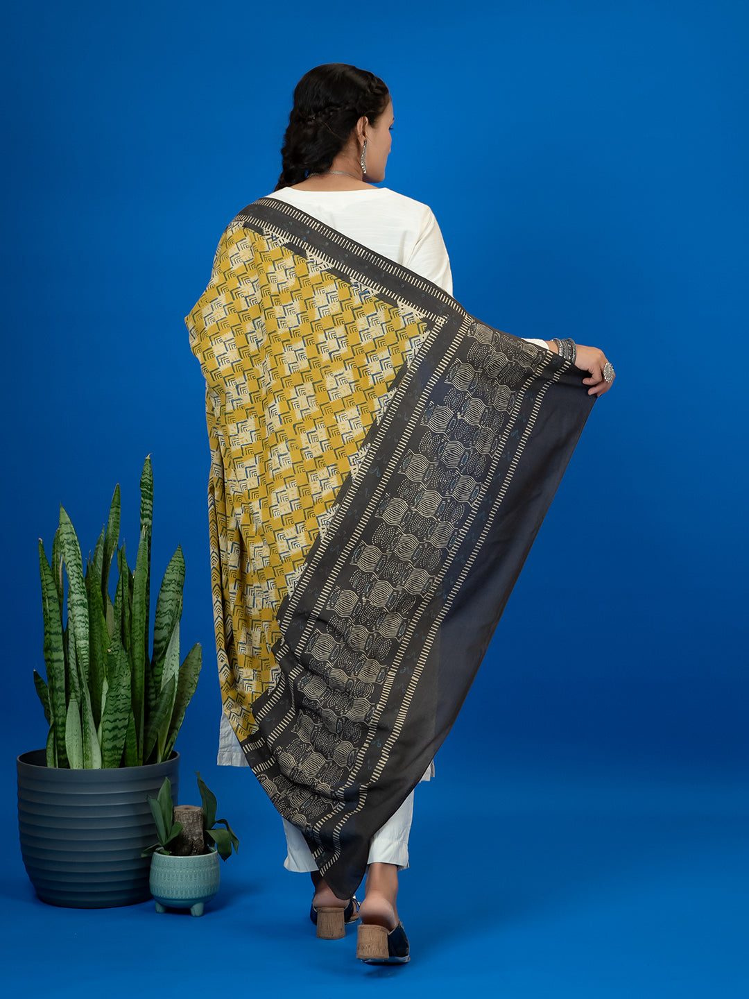 Kapas Mustard Ajrakh Dupatta