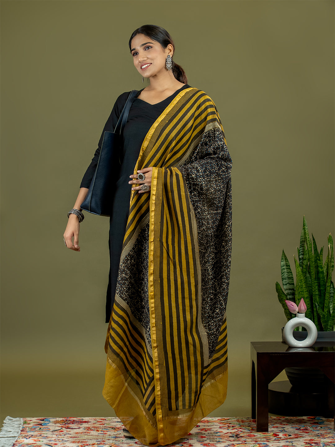 Saanjh Mustard Ajrakh Dupatta