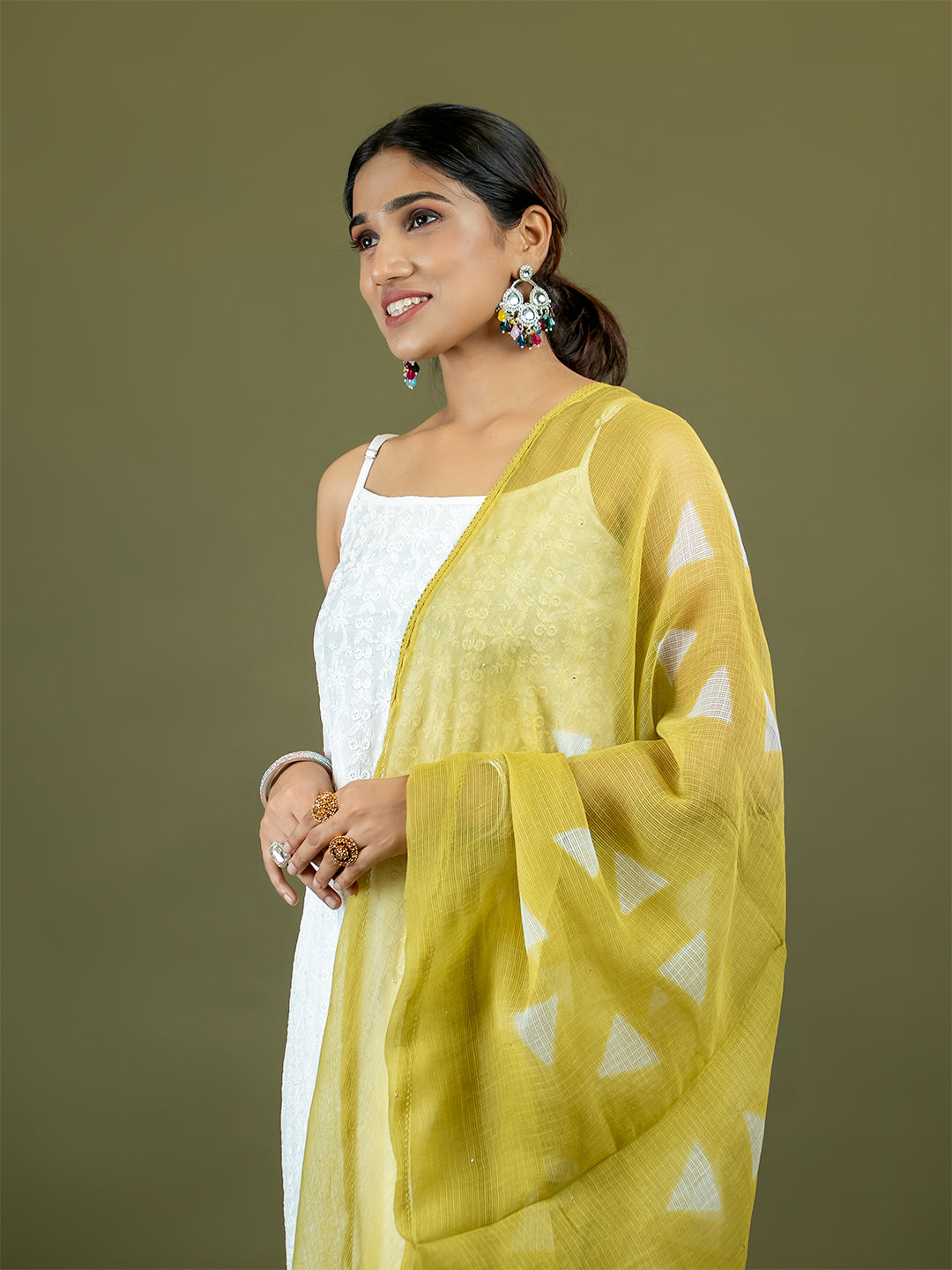 Chhayaa Limegreen Shibori Dupatta