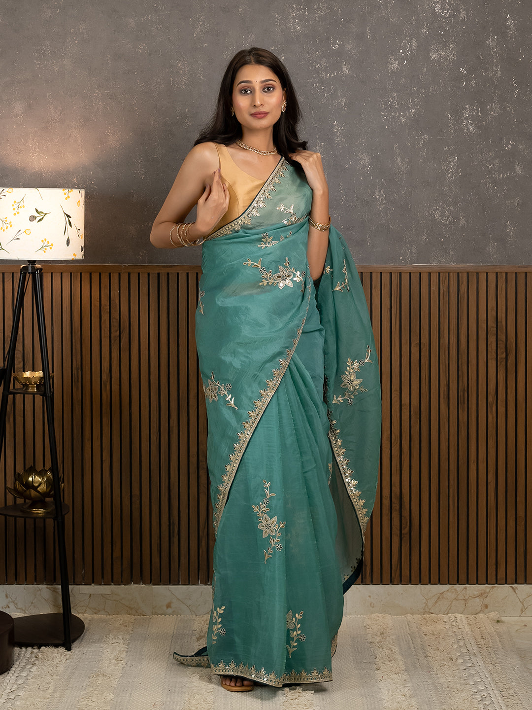 Gota Blue Embroidered Saree