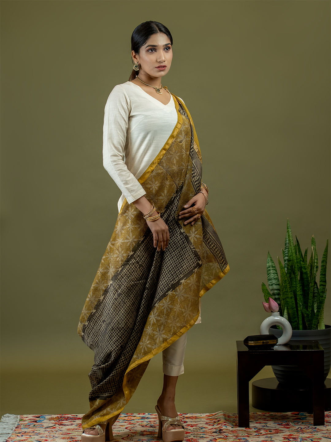 Chhavi Mustard Ajrakh Dupatta