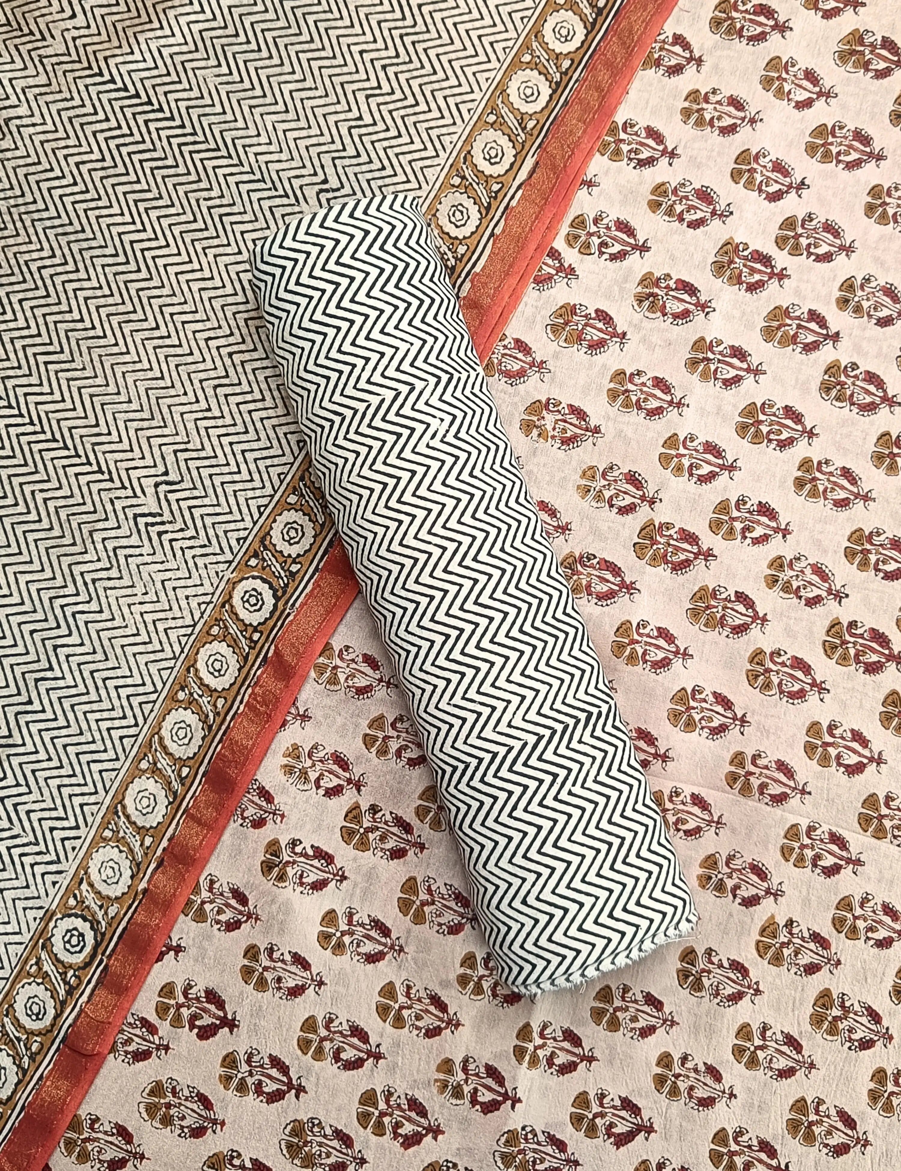 Zhanak Khaki Bagru Dress Material