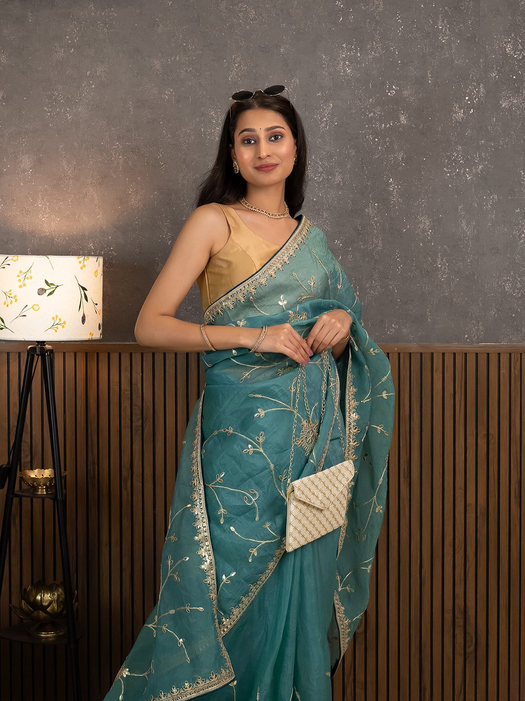 Gota Blue Embroidered Saree