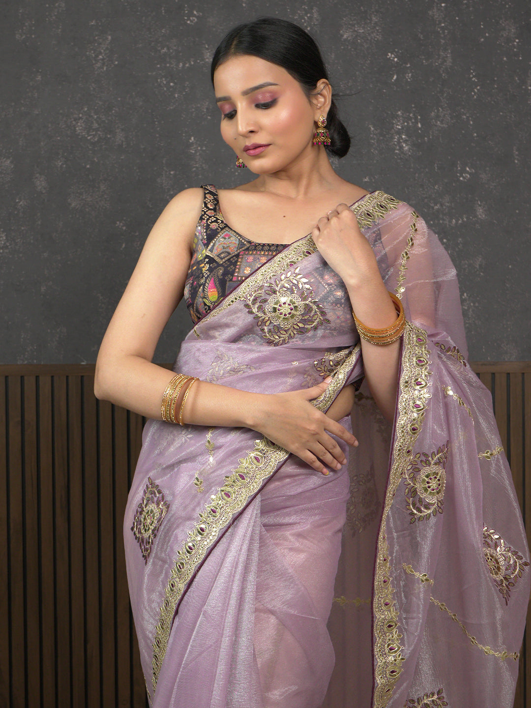 Gota Lavender Embroidered Saree