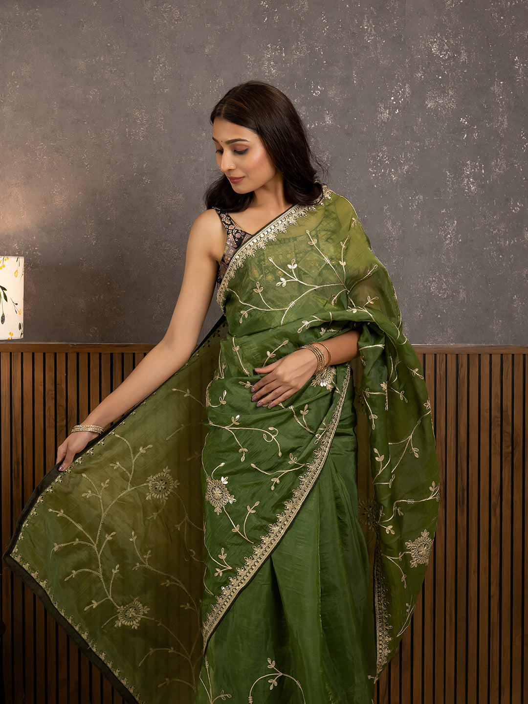 Gota Olive Embroidered Saree