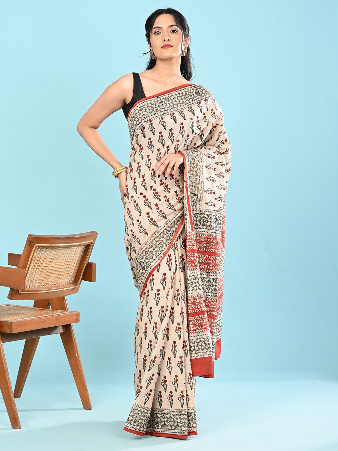Chaap Beige Bagru Saree