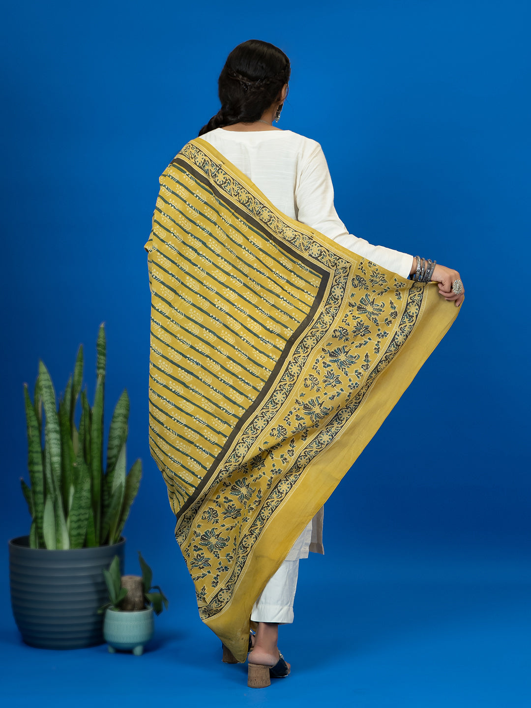 Kapas Mustard Ajrakh Dupatta