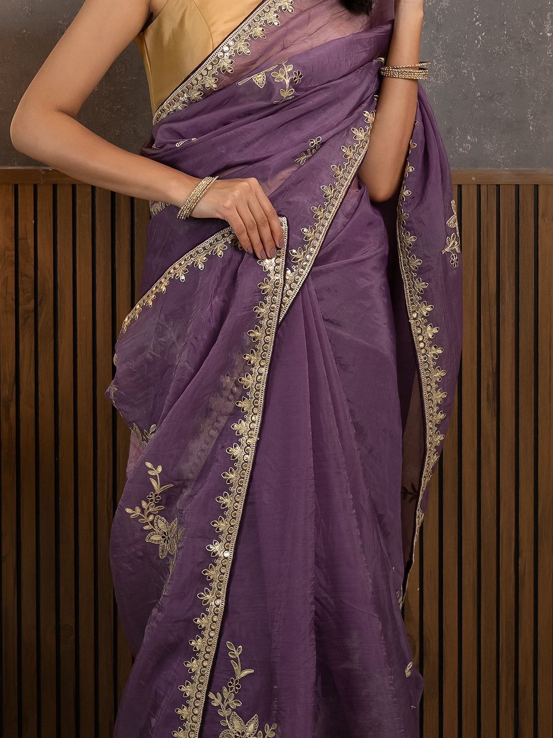 Gota Purple Embroidered Saree