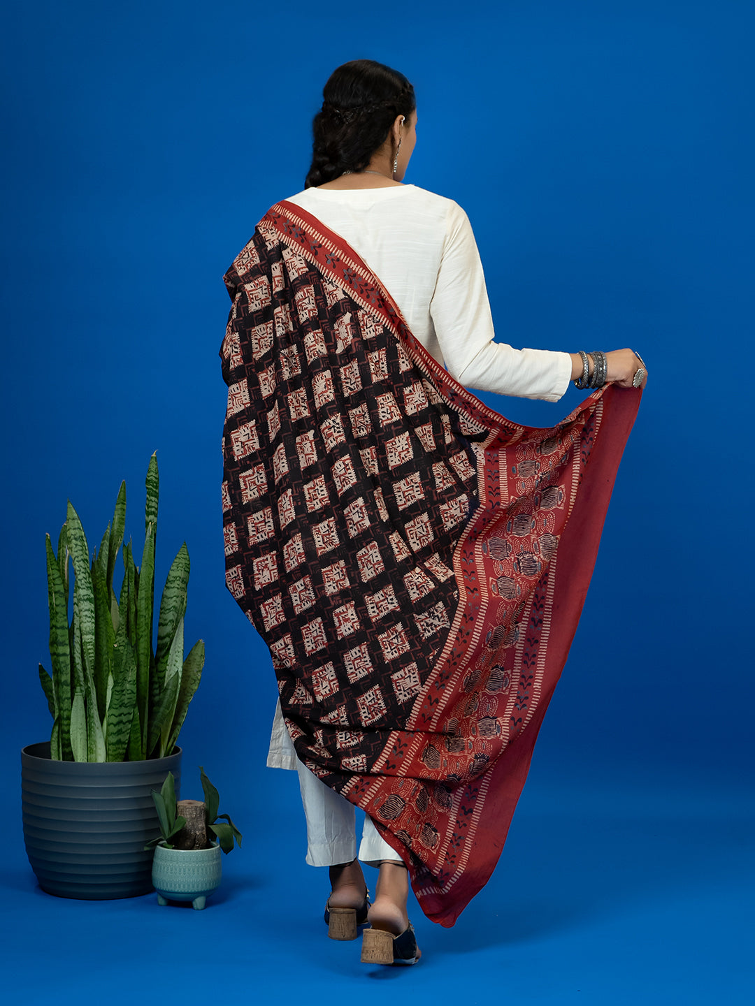 Kapas Black Ajrakh Dupatta