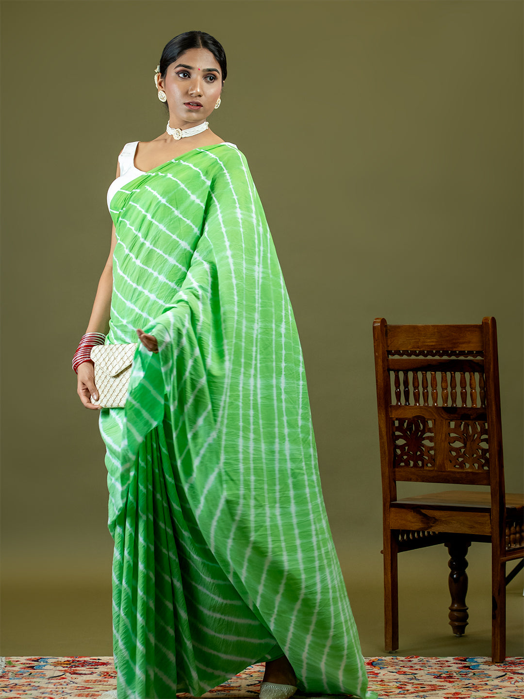 Leher Limegreen Shibori Saree