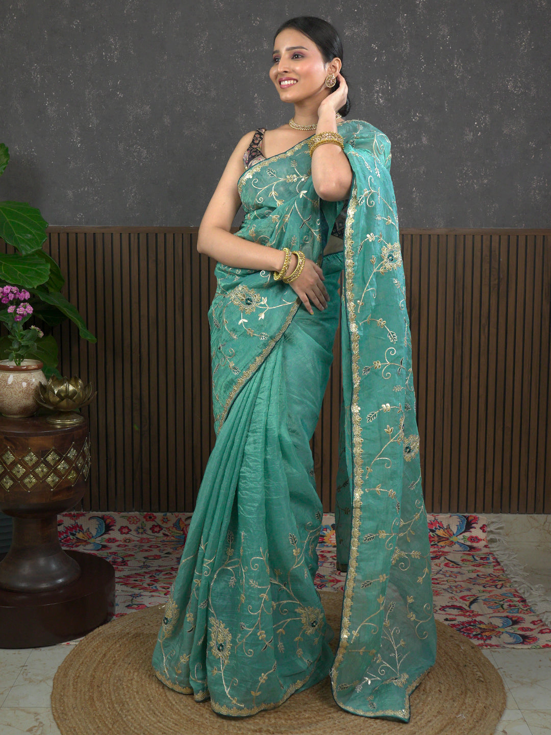 Gota Blue Embroidered Saree