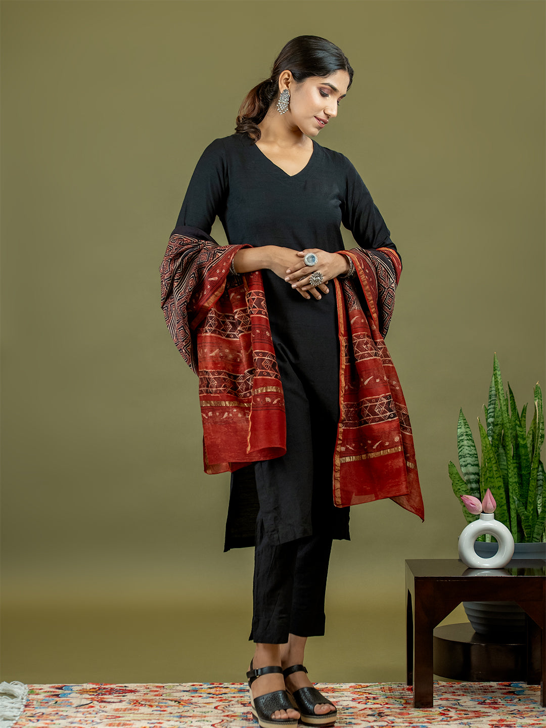 Khaasaj Black Ajrakh Dupatta