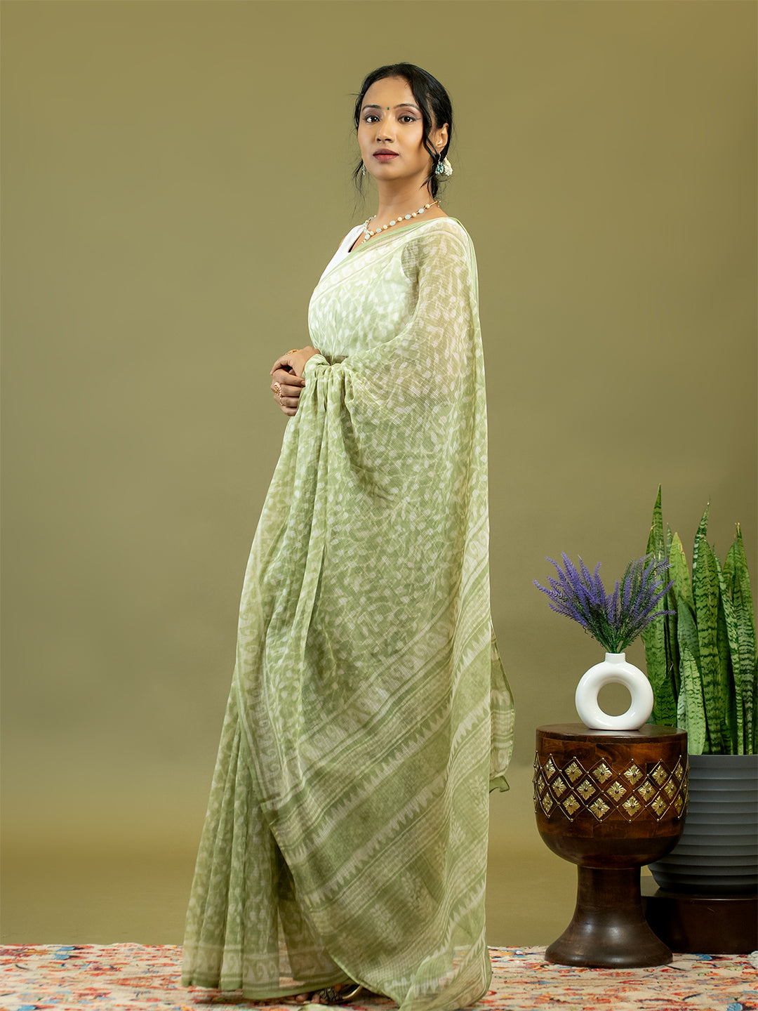 Vistaar Lime Green Dabu Saree