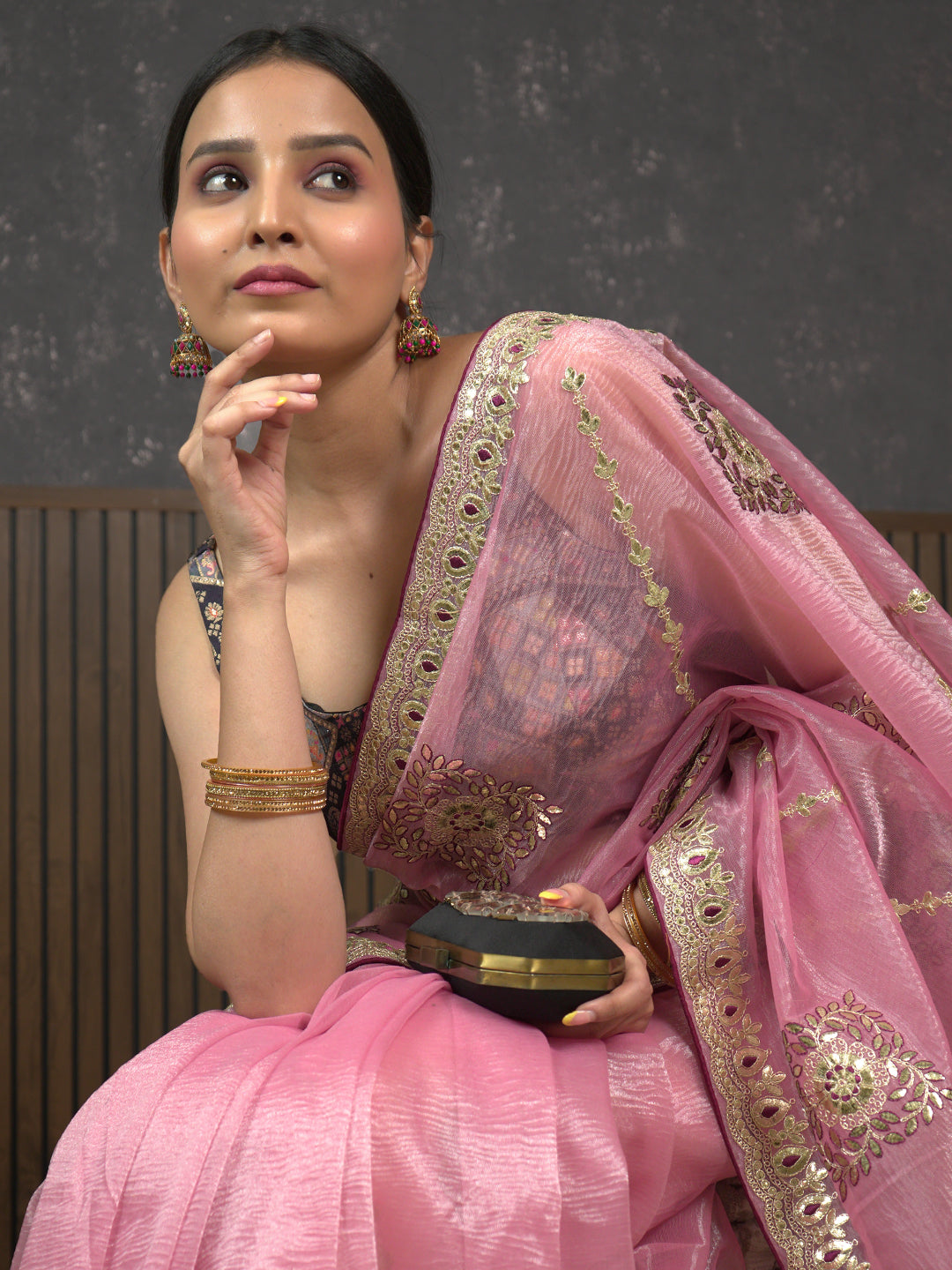 Gota Pink Embroidered Saree