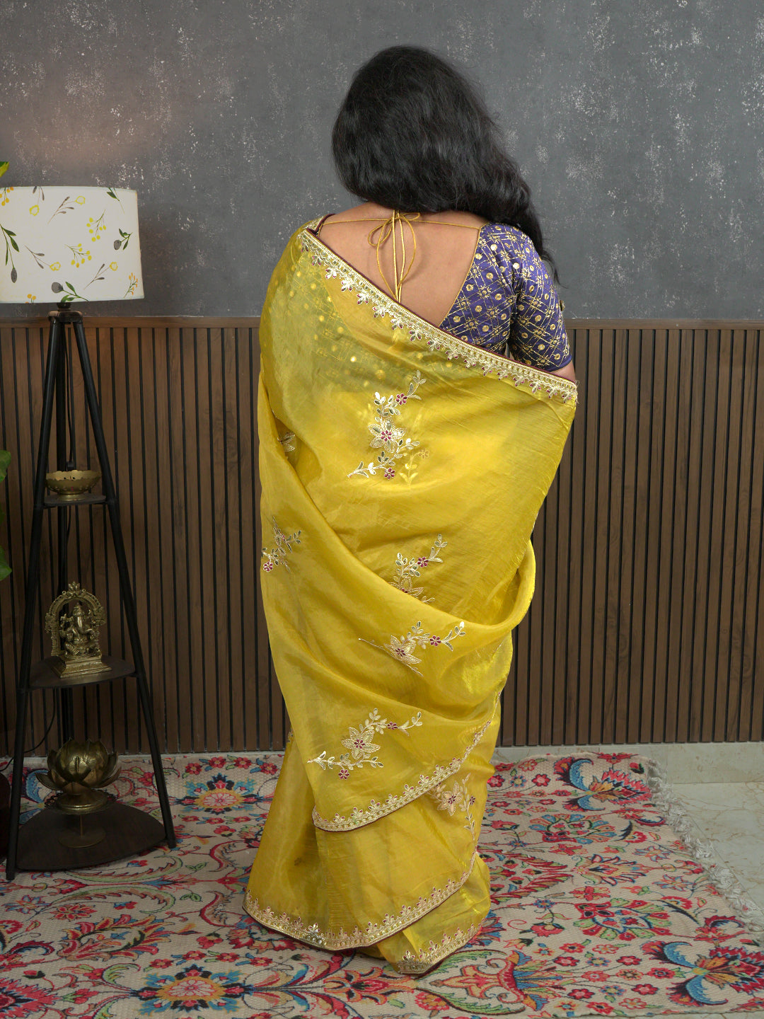 Gota Mustard Embroidered Saree