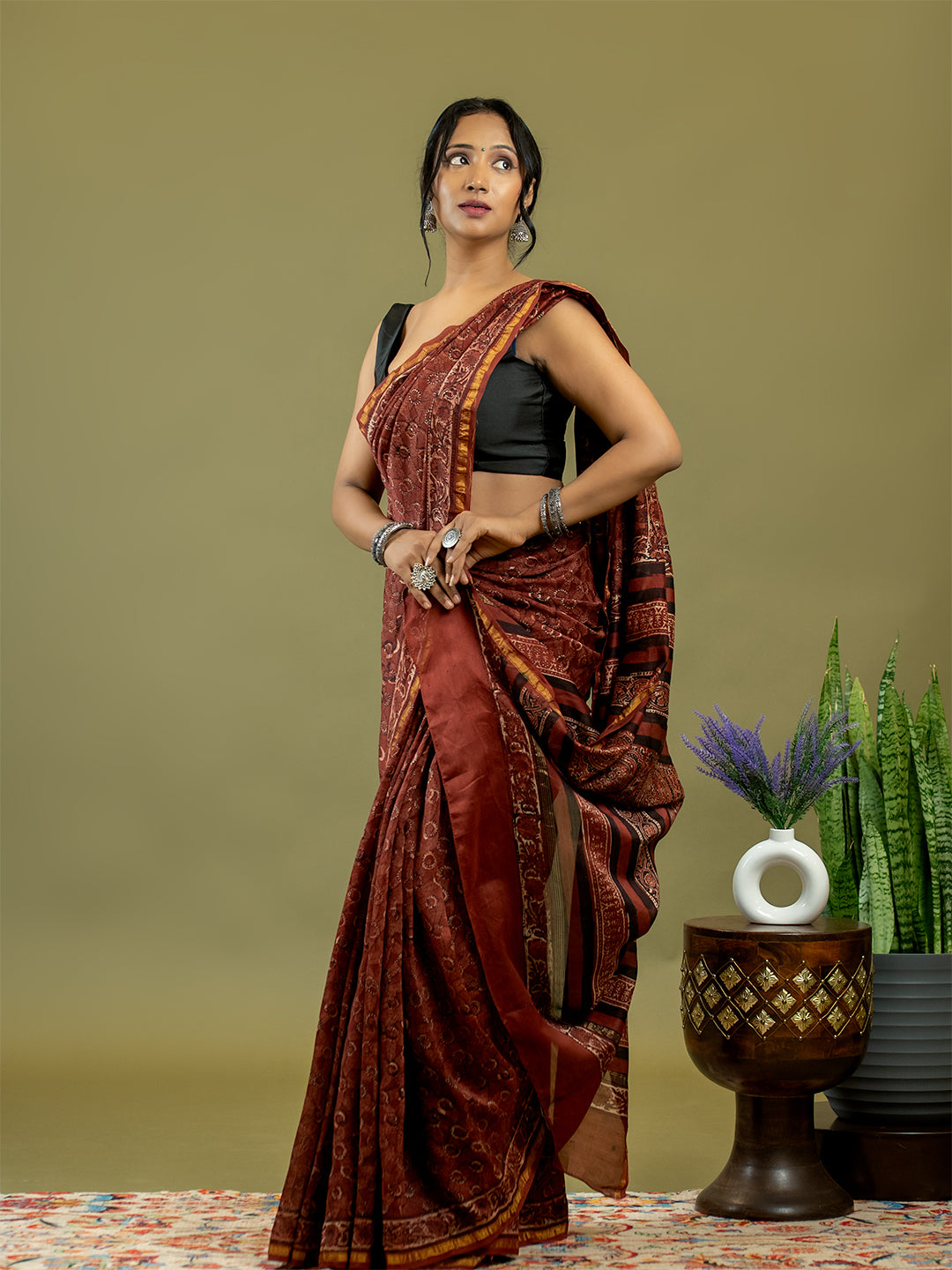 Raktika Maroon Ajrakh Saree