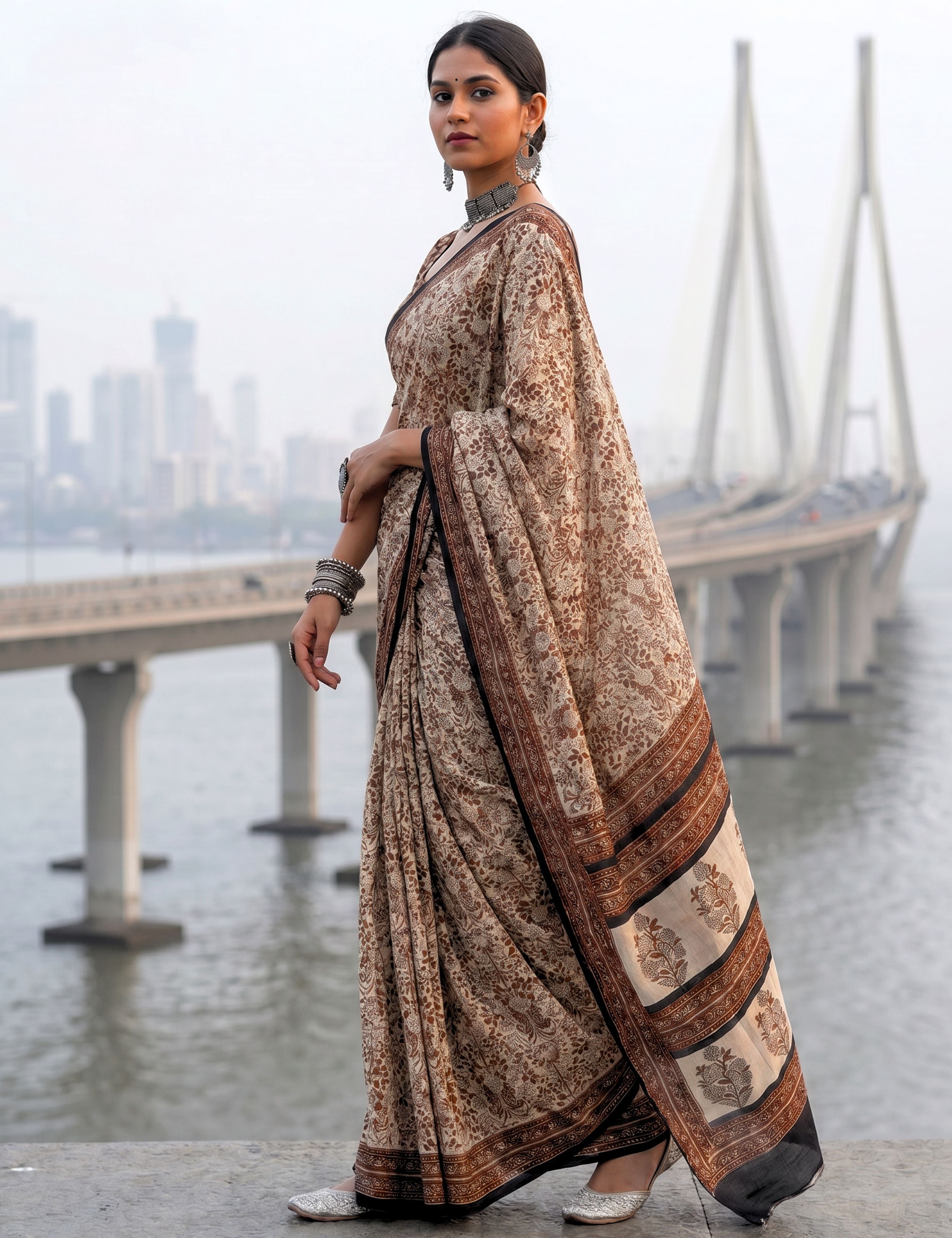 Indus Beige Bagru Saree