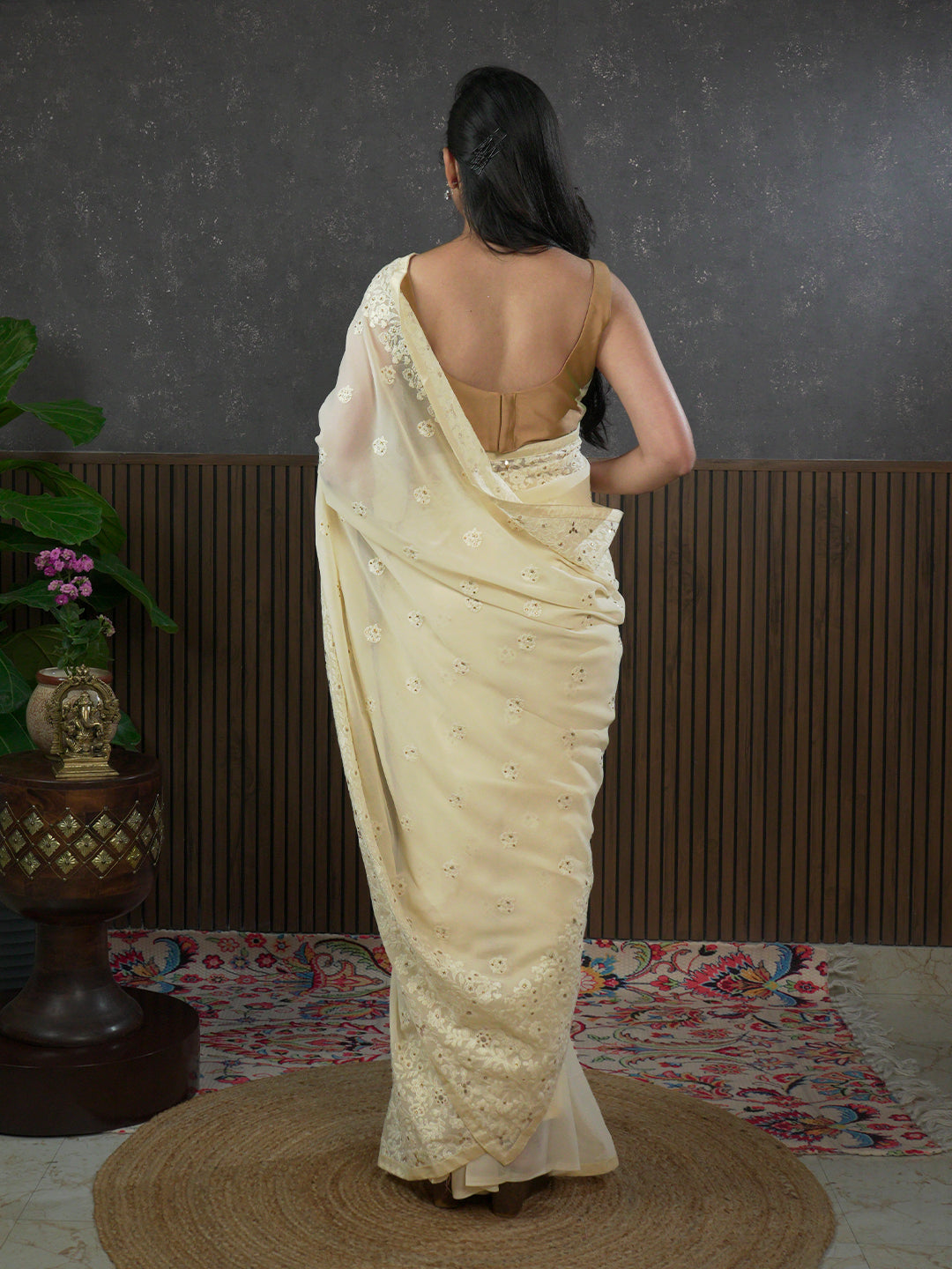 Nazakat Off White Karachi Work Saree