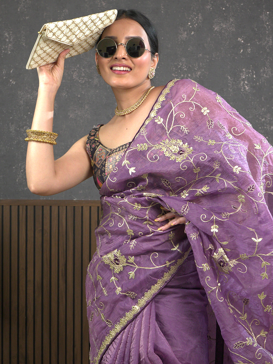 Gota Lavender Embroidered Saree