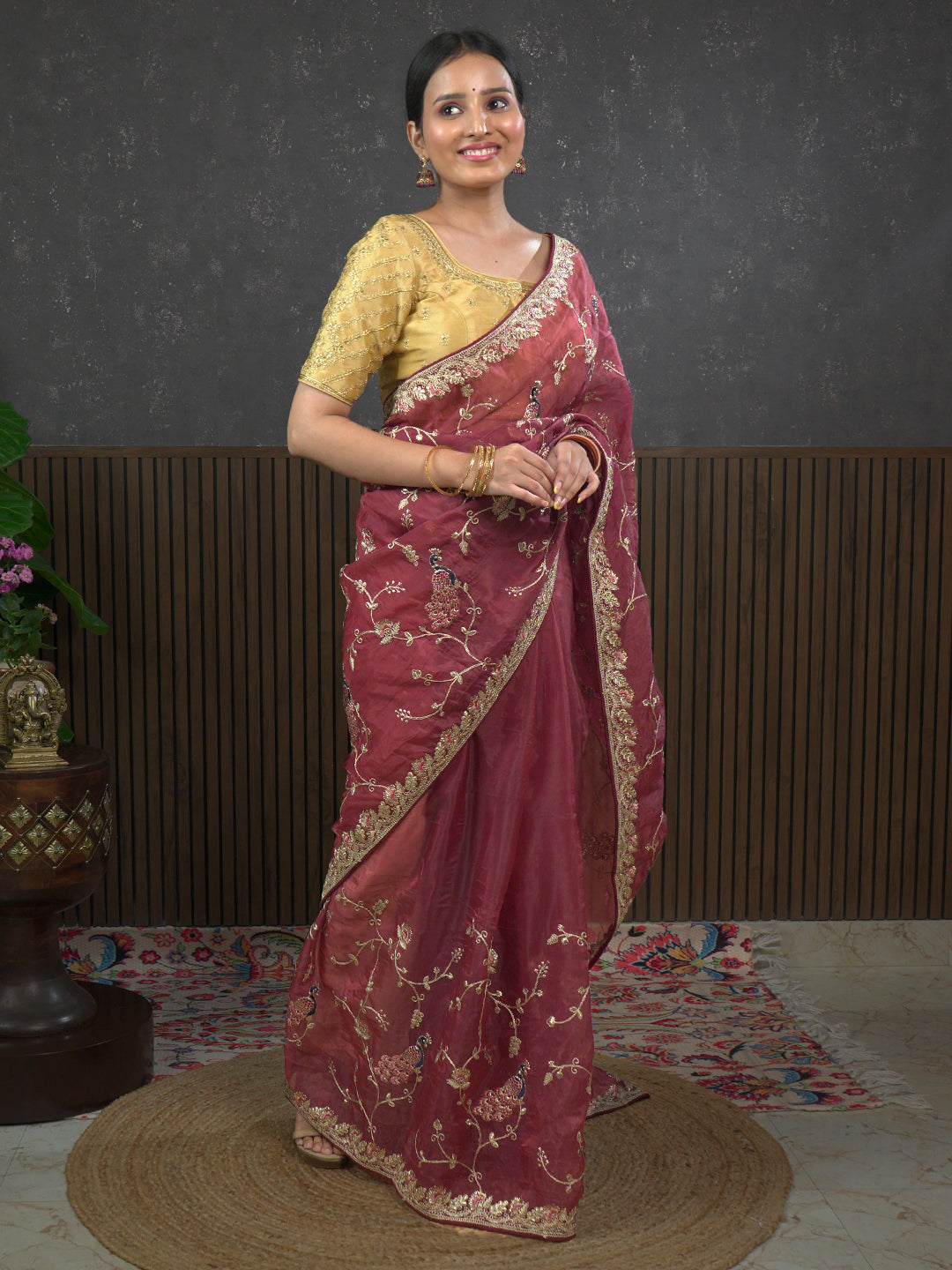Gota Maroon Embroidered Saree