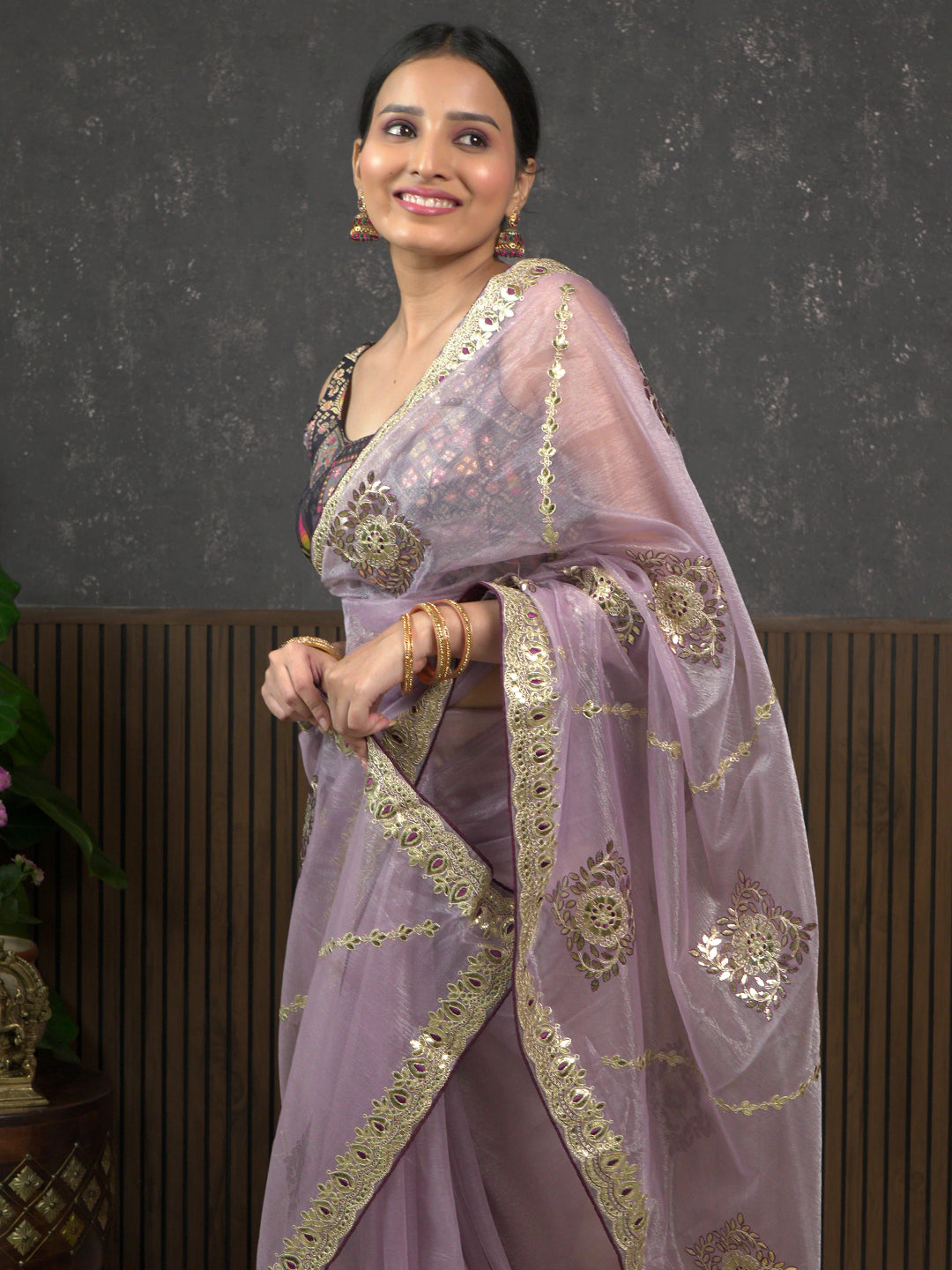 Gota Lavender Embroidered Saree