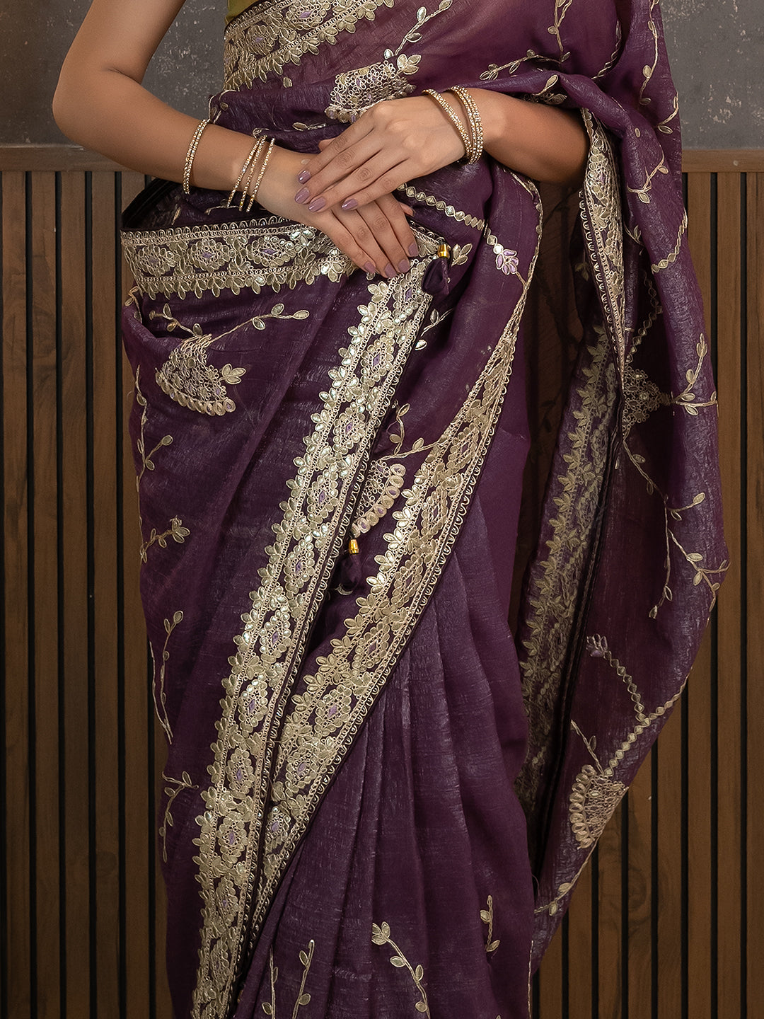Gota Purple Embroidered Saree