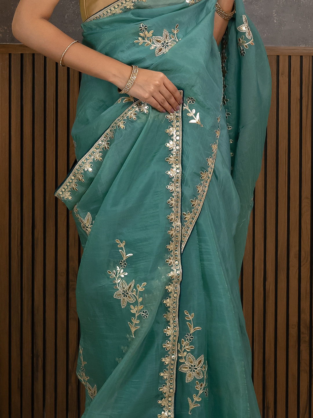 Gota Blue Embroidered Saree