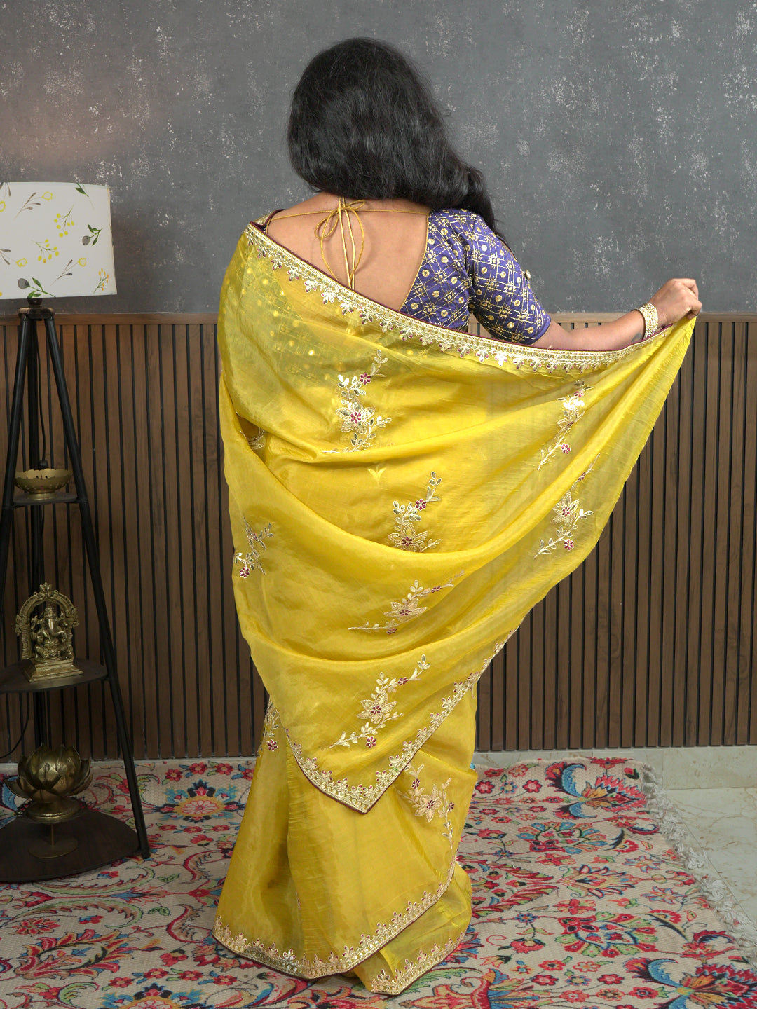 Gota Mustard Embroidered Saree