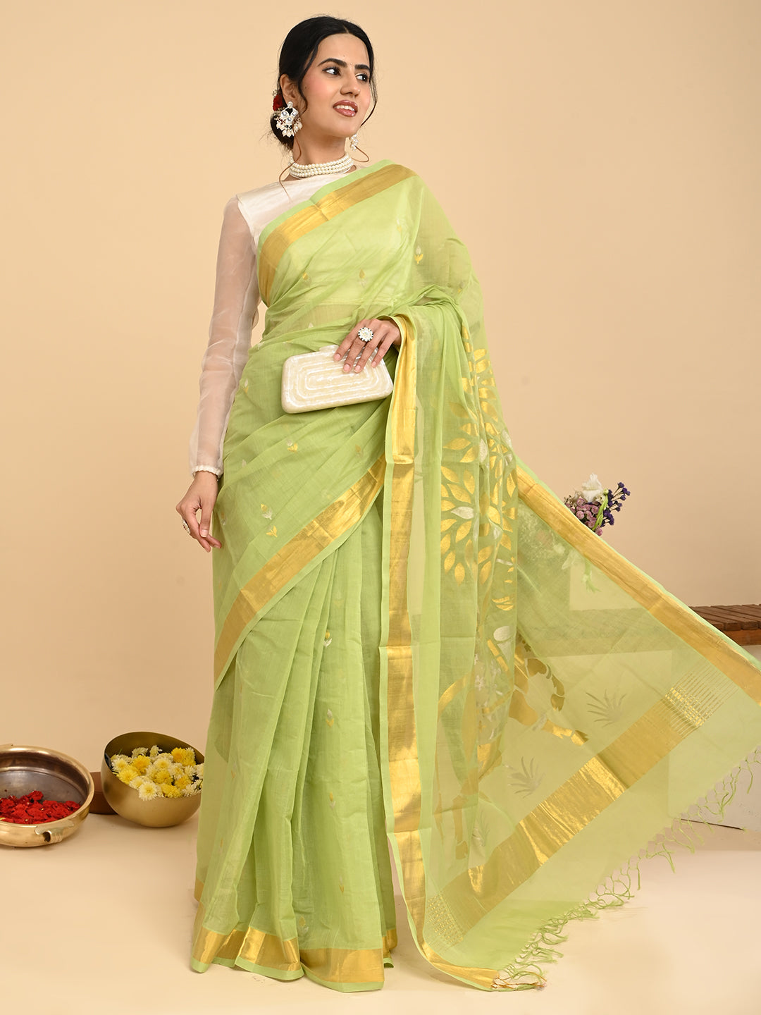Kamdhenu Limegreen Venkatagiri Saree