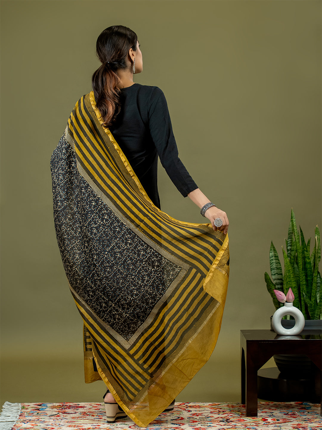 Saanjh Mustard Ajrakh Dupatta