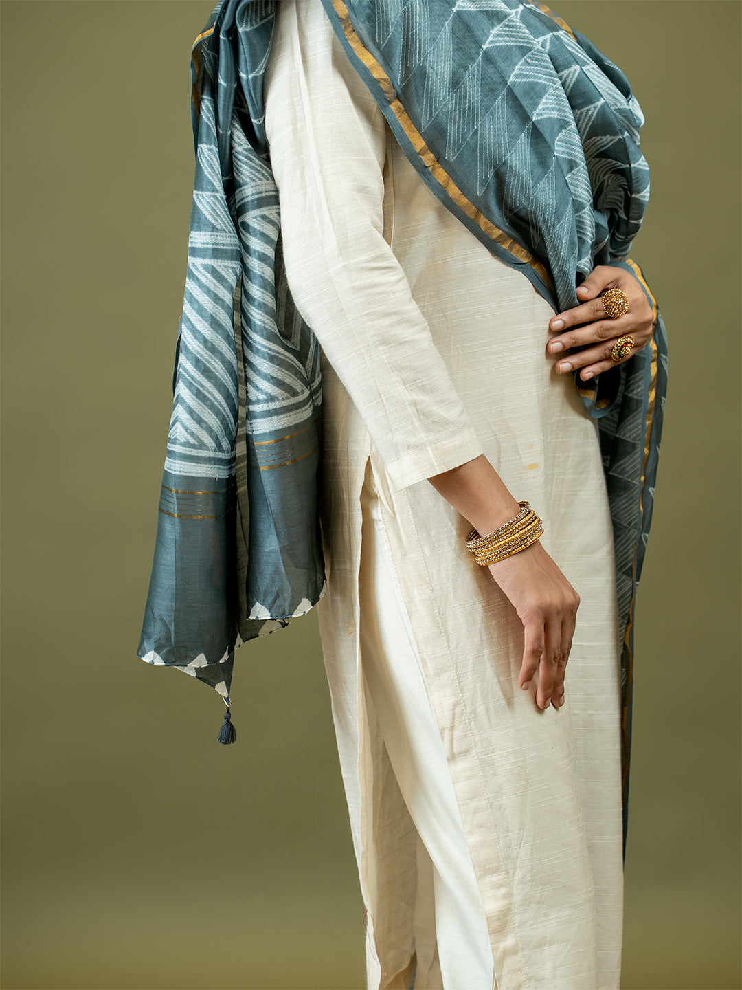 Rangrez Grey Shibori Dupatta
